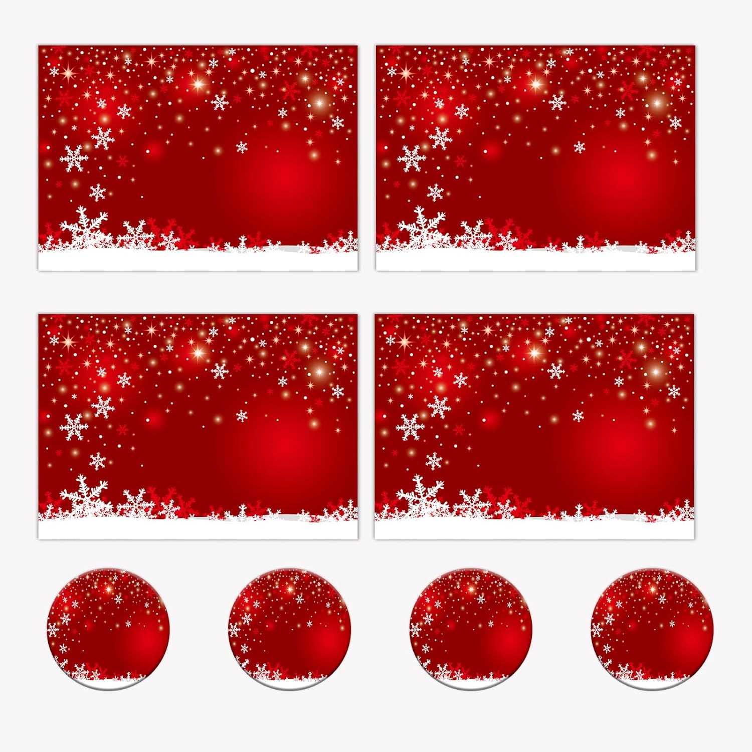 LNOND Juego de 4 manteles individuales y posavasos rojos, tapetes de mesa de cocina con copos de nieve navideños, resistentes al calor en invierno,