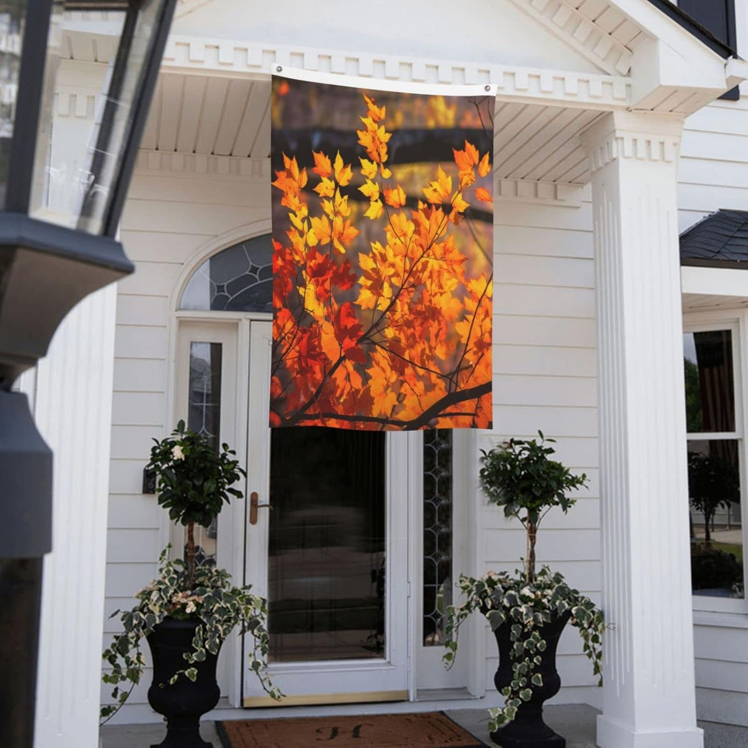 Bandera impresa de doble cara con hojas de arce otoñal de 3 x 5 pies, banderas de casa para jardín, patio, decoración del hogar, fiesta interior y