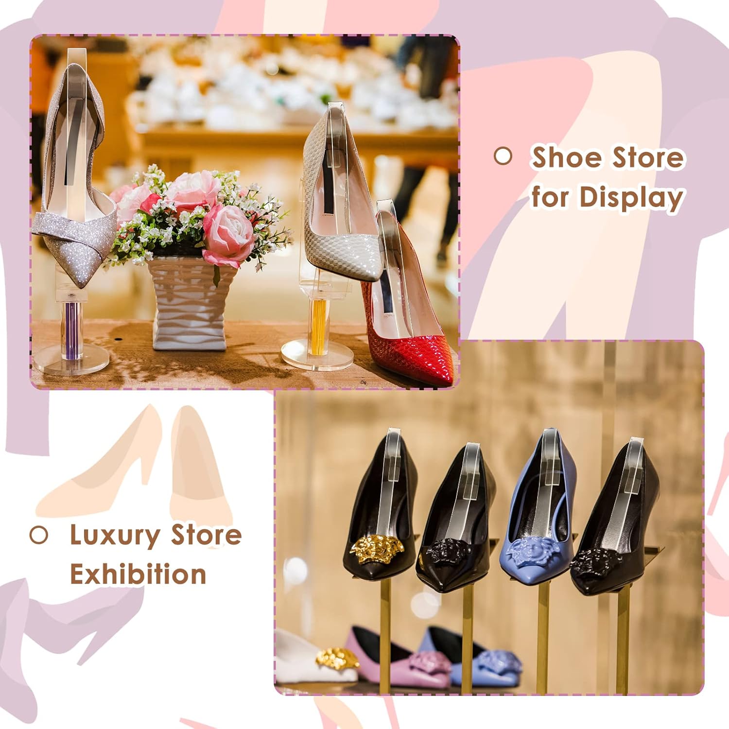 Patelai Sandalia de exhibición de acrílico para zapatos transparentes, soporte de exhibición de zapatos de acrílico para mujer, exhibición de