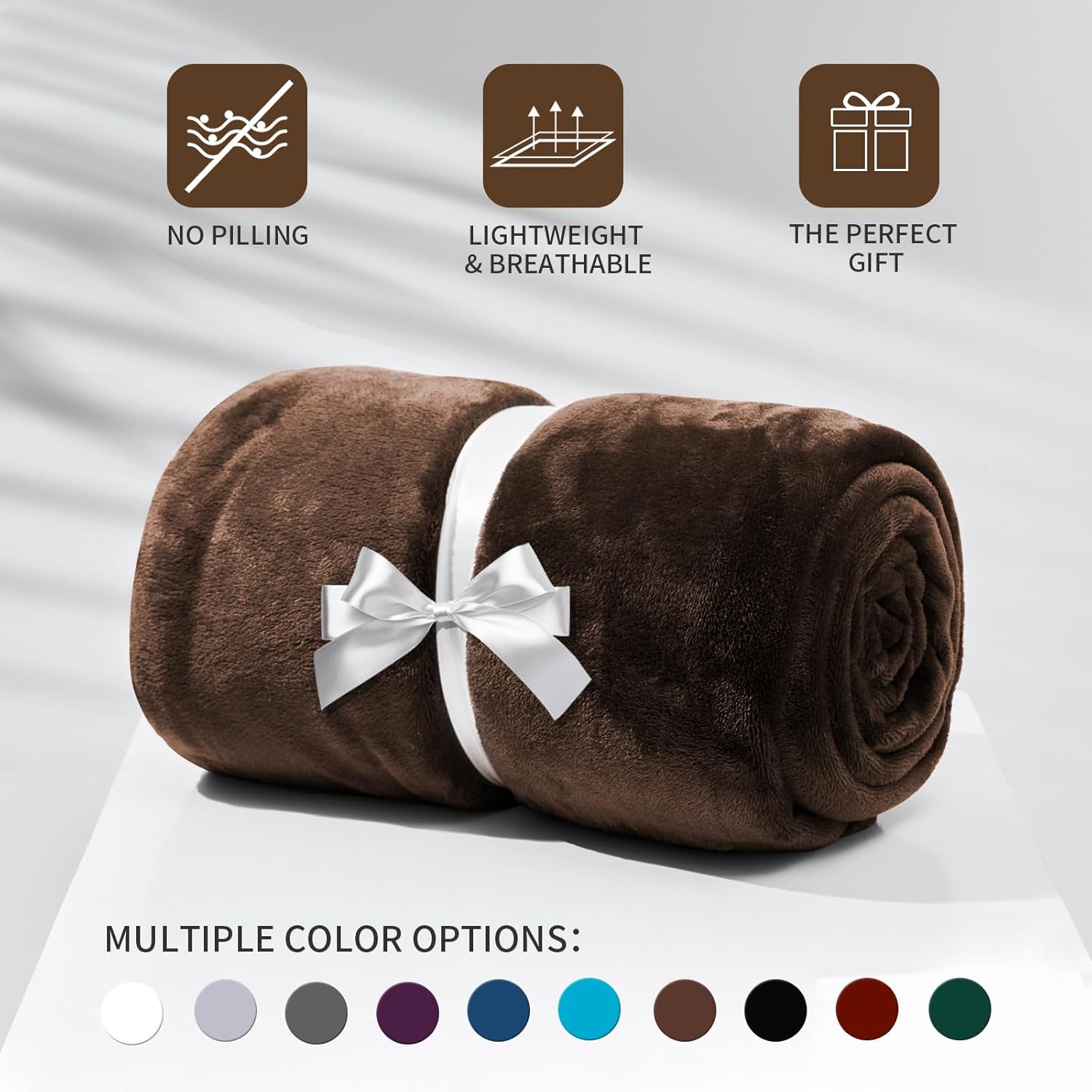 Manta de forro polar tamaño individual, color marrón, para sofá, cama, campamento, viajes, manta mullida y acogedora de felpa de 66 x 90 pulgadas,