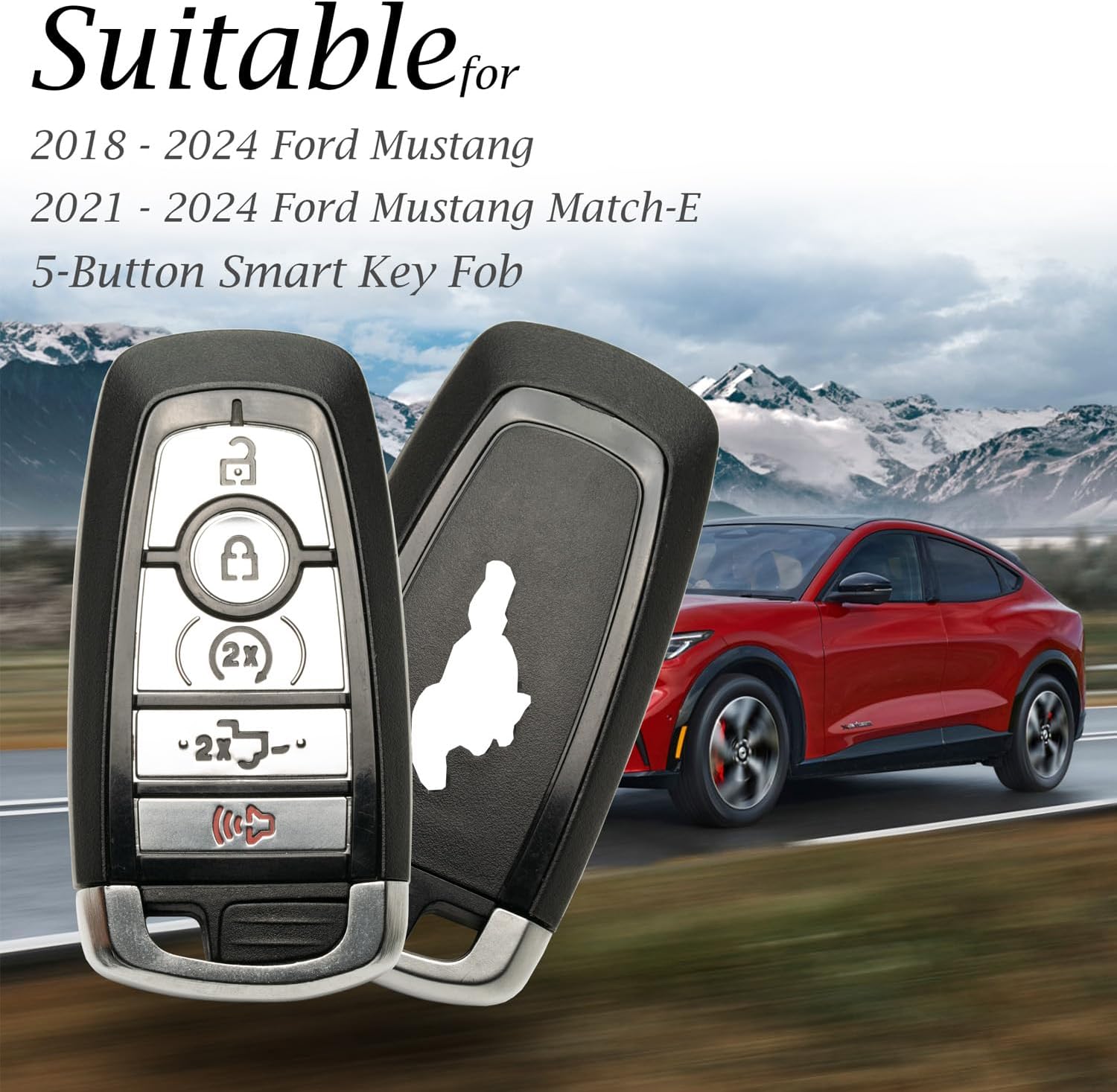 Vitodeco Funda de cuero genuino para llavero inteligente compatible con Ford Mustang 2018-2025, Ford Mustang Mach-E 2021-2025 (5 botones, negro)
