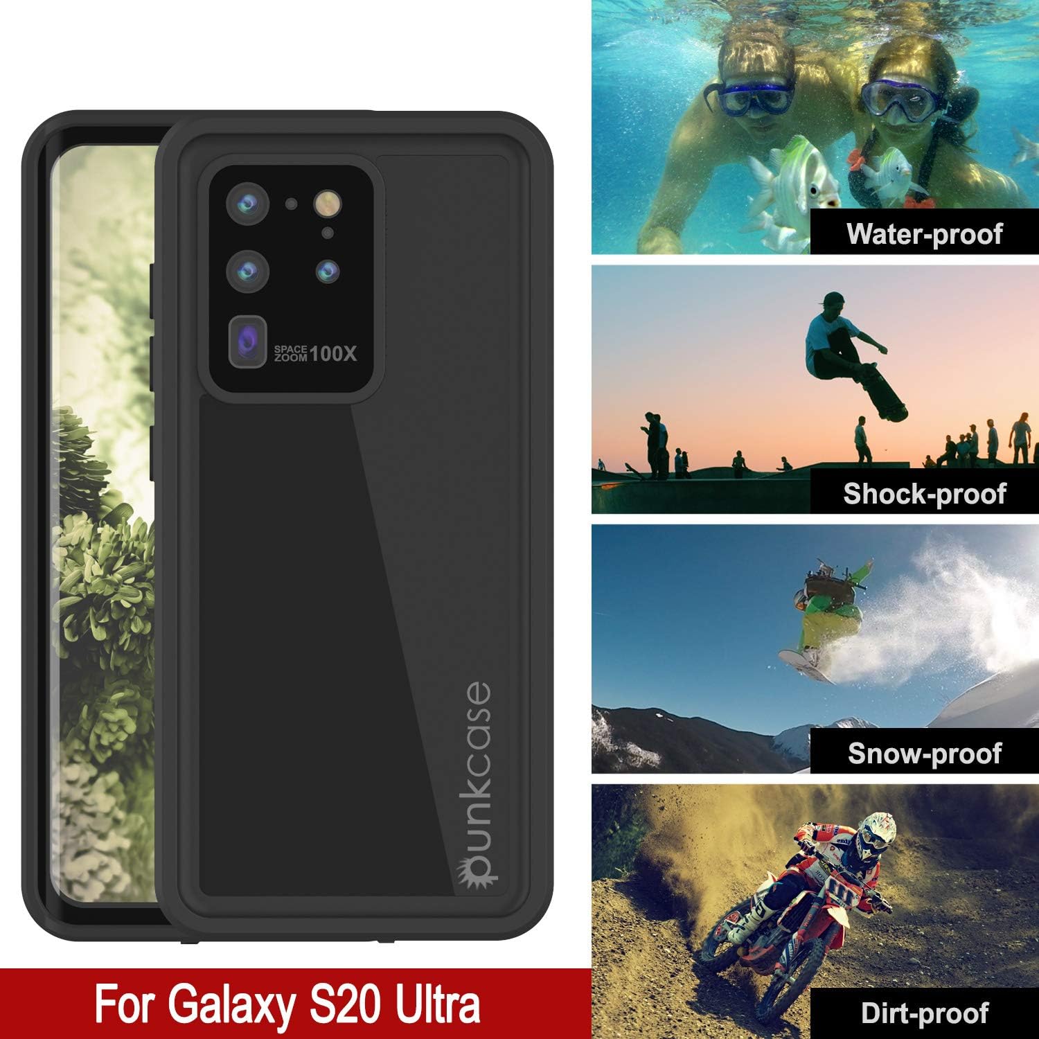 PunkCase S20 Ultra – Funda impermeable serie StudStar ajuste delgado certificado IP68 a prueba de golpes a prueba de suciedad a prueba de nieve