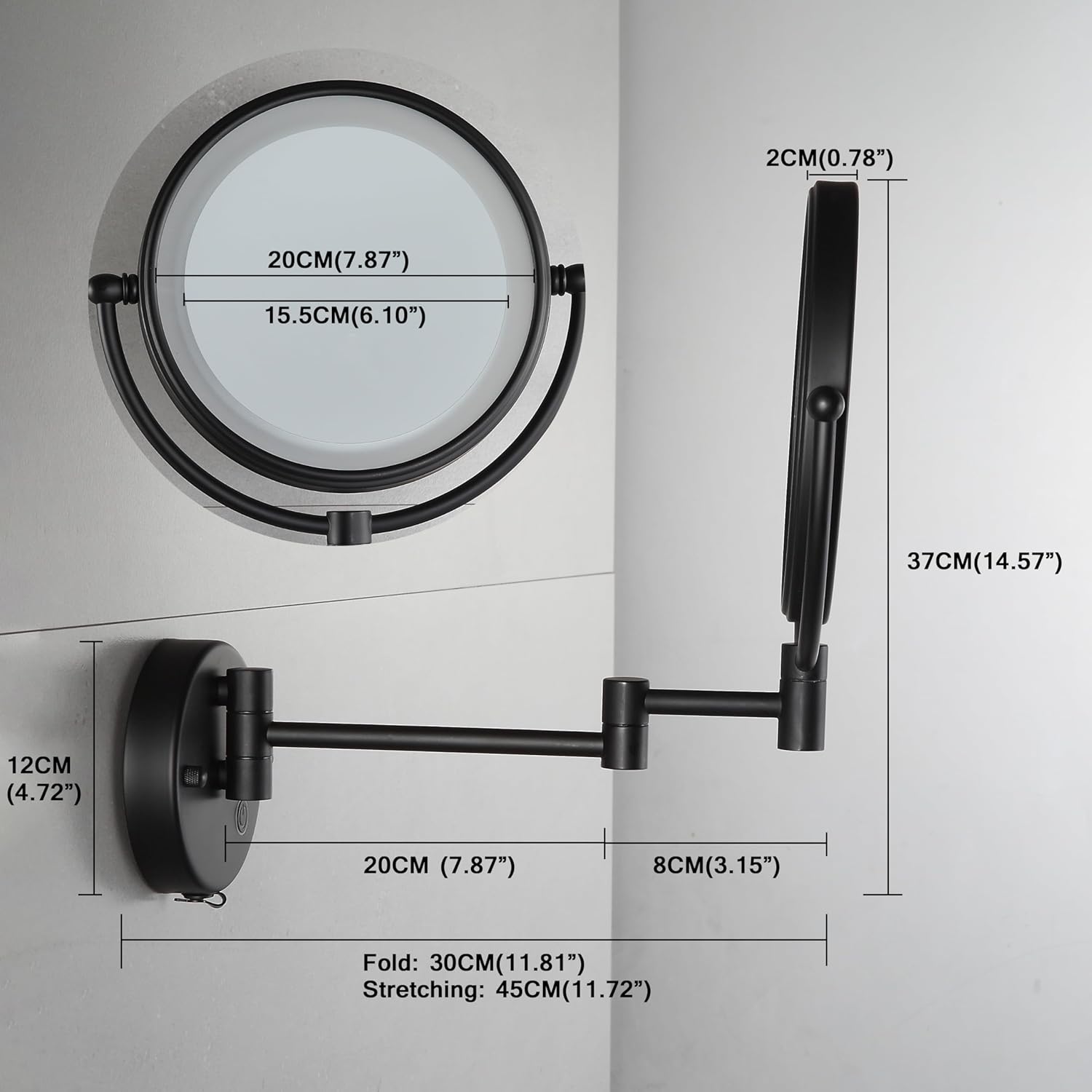 Espejo de maquillaje de 8 pulgadas con luces y aumento, espejo de aumento 1X10X con luz, rotación de 360 de doble cara, espejo de tocador de