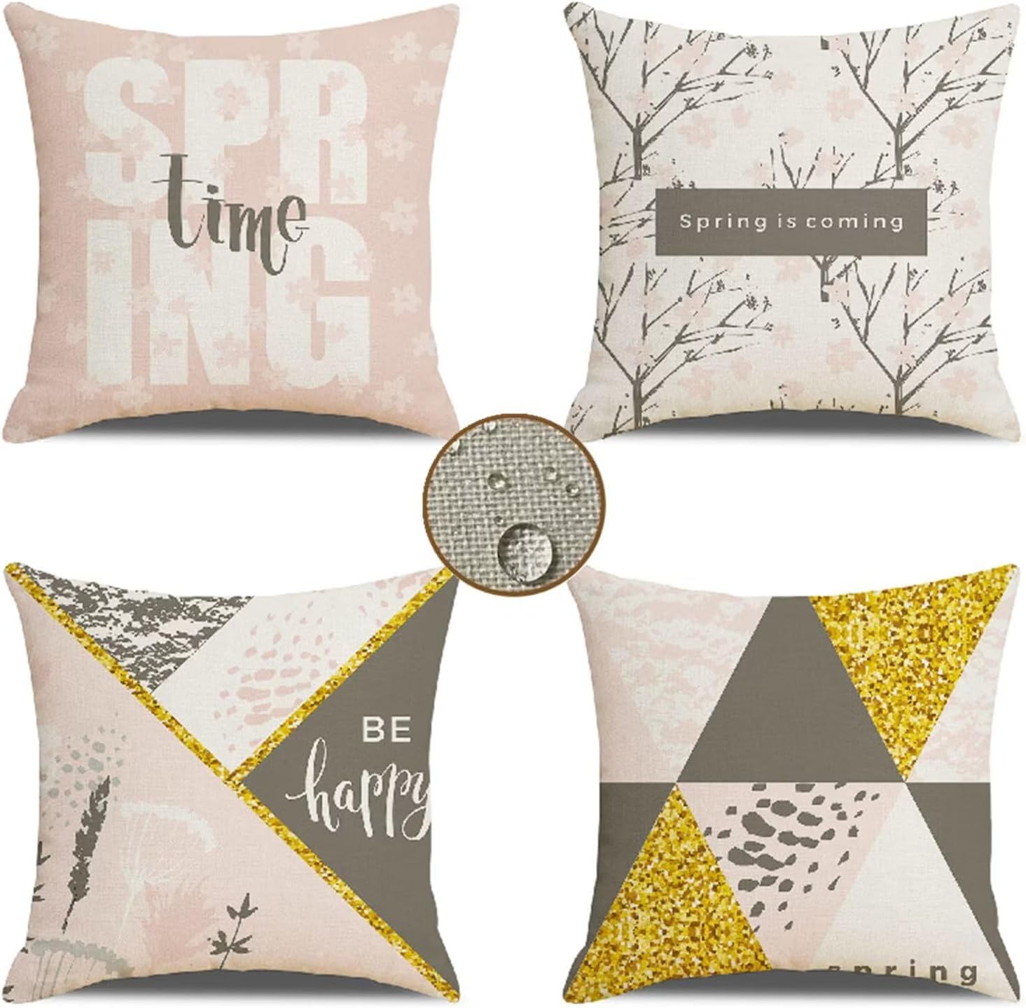 Juego de 4 fundas de almohada para exteriores, impermeables, color beige, de 22 x 22 pulgadas, decoración de granja, fundas decorativas de lino,