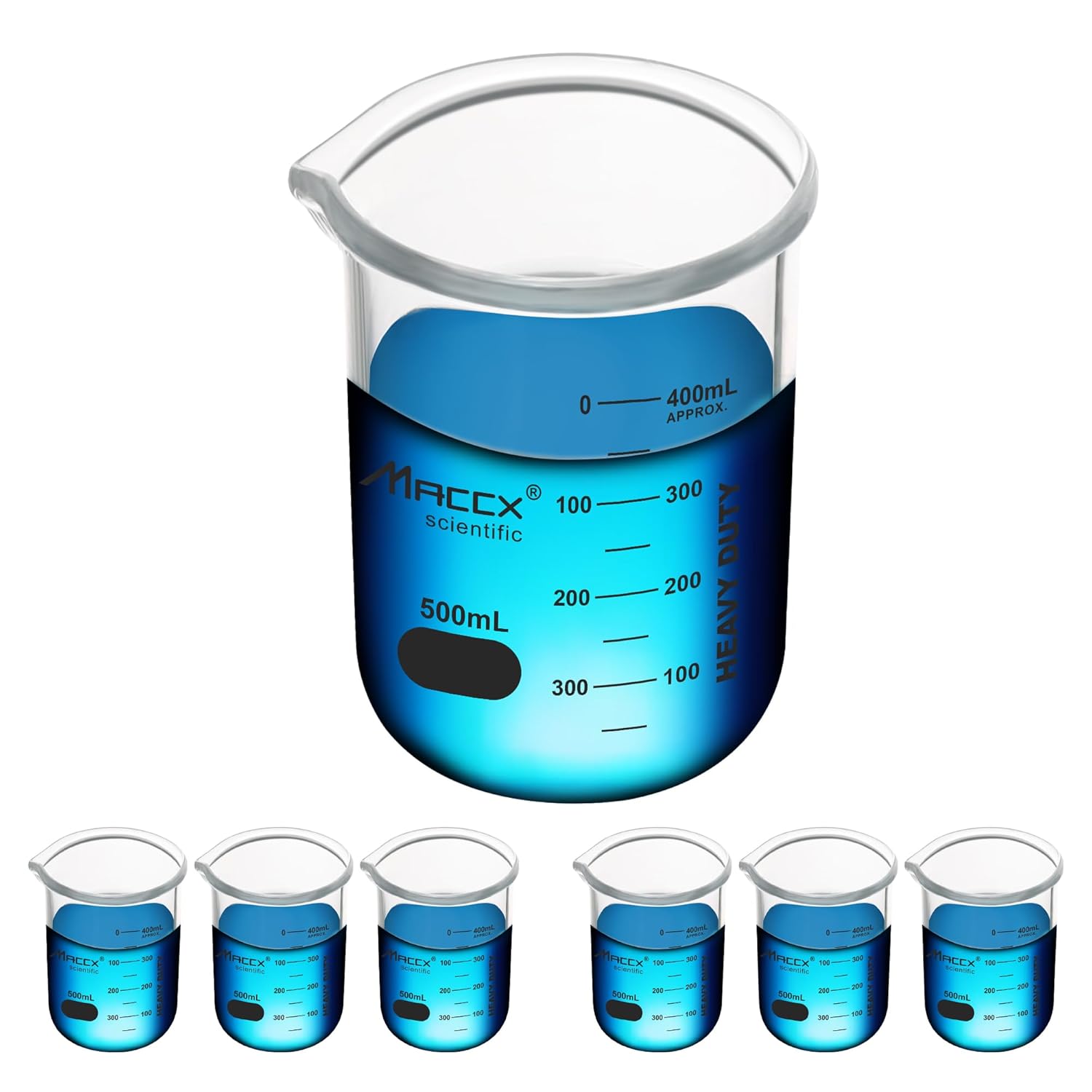 BKL500-006 – Vaso de vidrio resistente de 16.9 onzas (16.9 fl oz), forma baja de borosilicato 3.3 con graduación impresa, paquete de 6 unidades