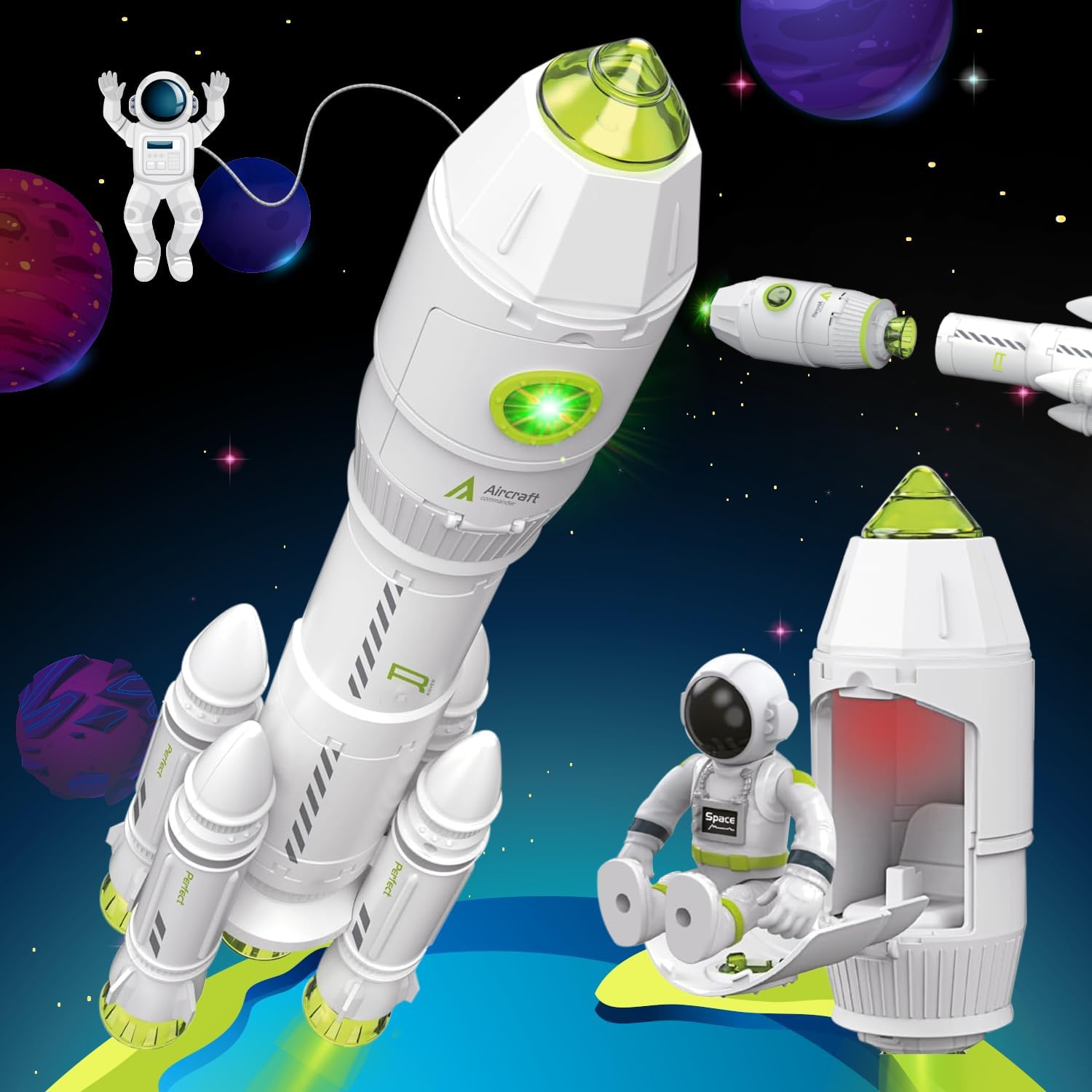 Juguetes espaciales para niños de 3-5, 6, 7, 8 años de edad, modelo de lanzadera espacial con efecto astronauta y humo, luces y sonidos, juego de