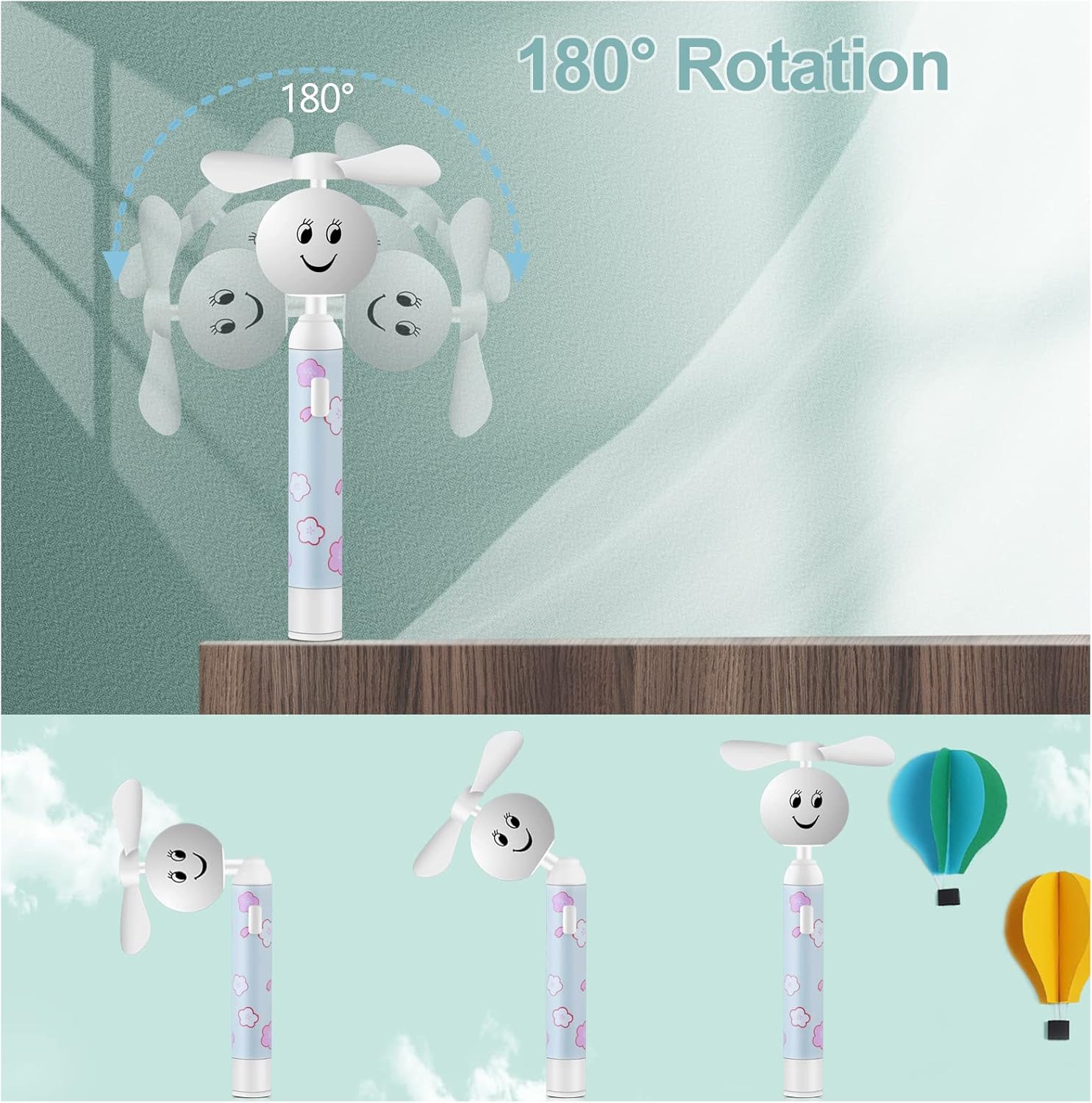 Mini ventilador de mano, pequeño ventilador de bolsillo portátil, creativo en forma de cara sonriente, ventilador personal con batería reemplazable,