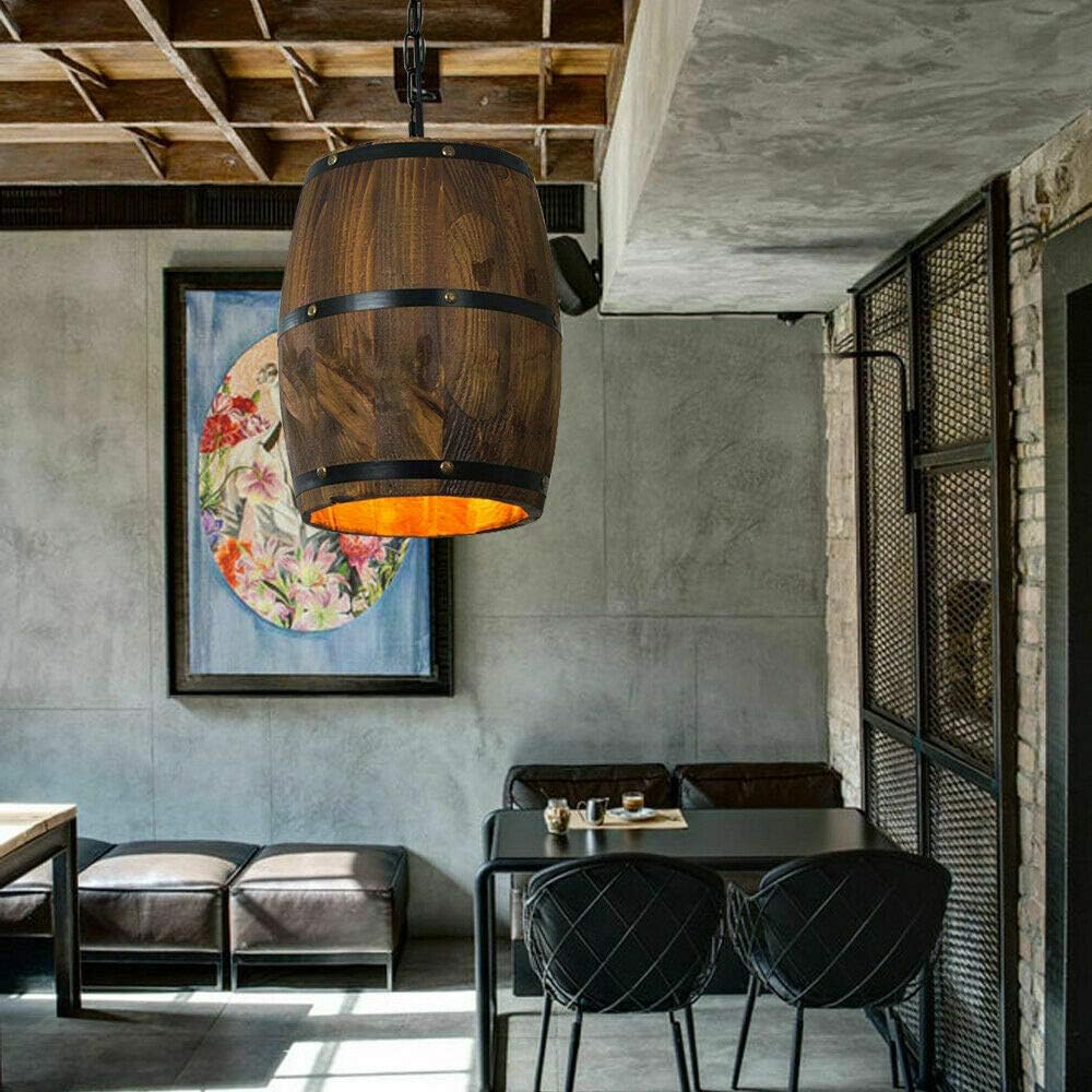 Lámpara colgante de madera retro con barril de vino, lámpara colgante de techo, lámpara industrial de bar, lámpara de techo artesanal para