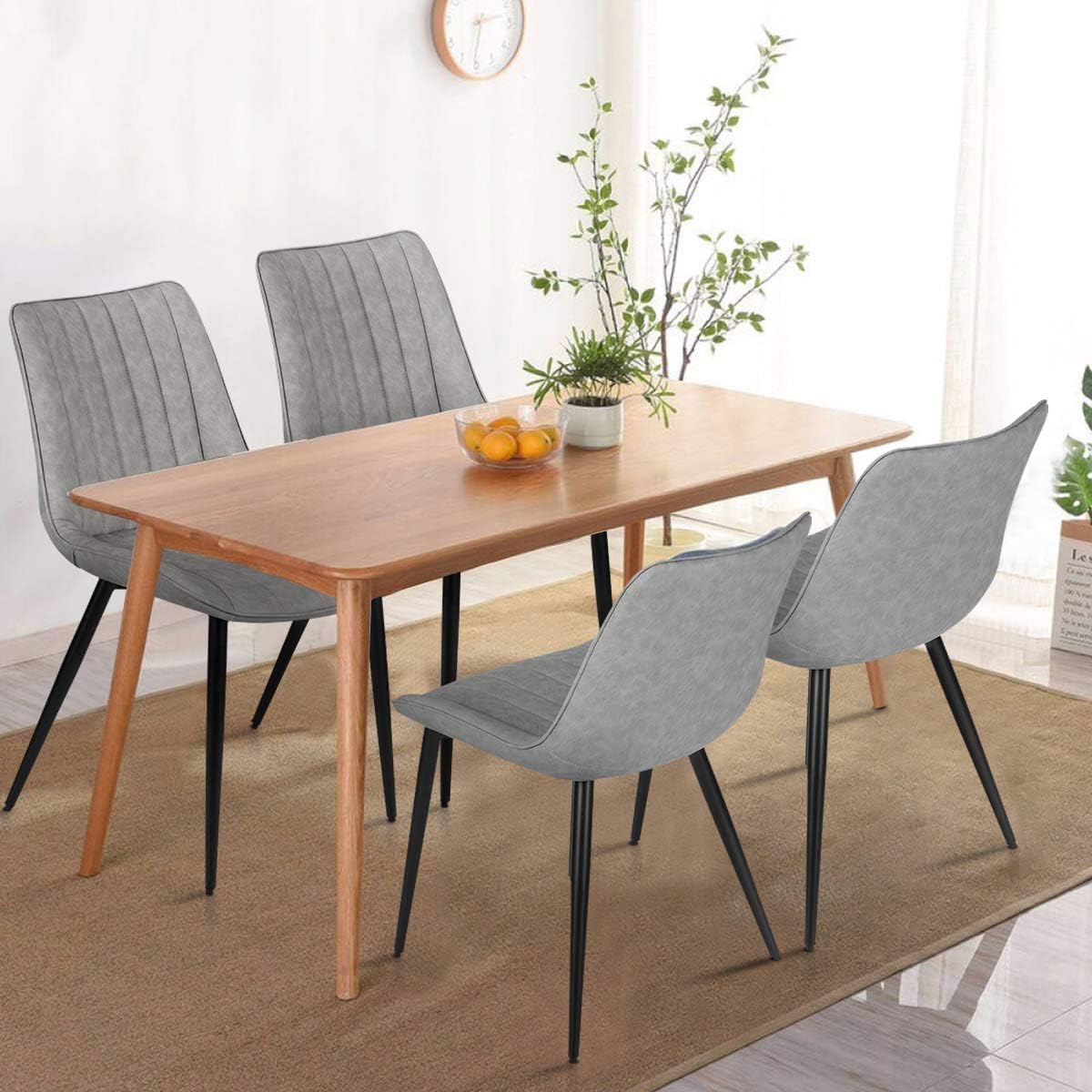 AVAWING Juego de 4 sillas de comedor, modernas de mediados de siglo, sillas de comedor de ocio sin brazos, silla tapizada de piel sintética con