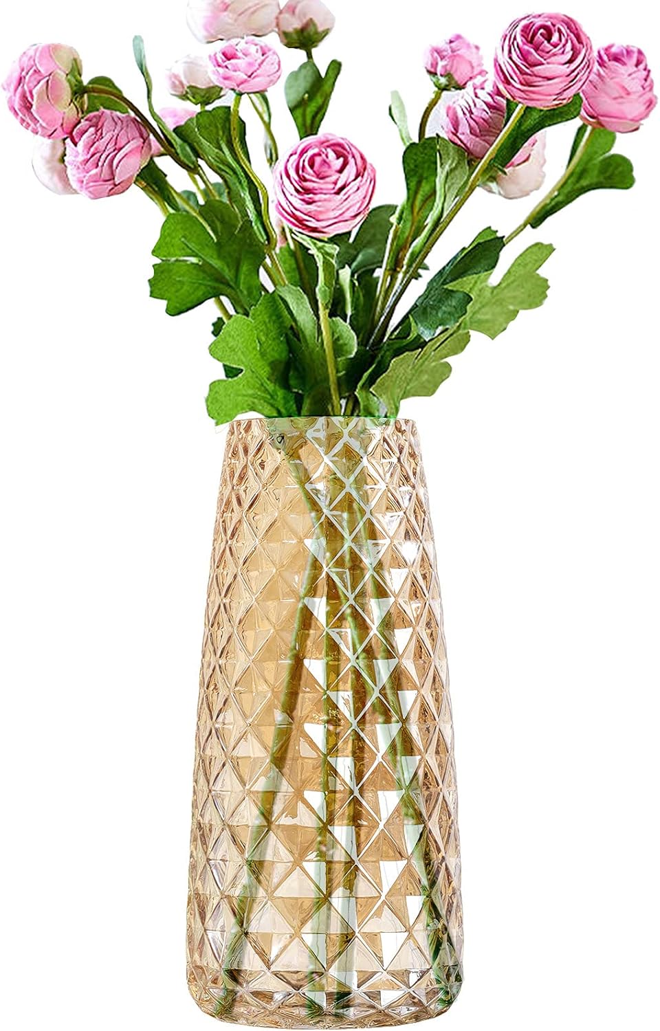 Jarrón de cristal con revestimiento de rejilla, florero transparente decorativo, para la oficina en casa, boda, fiesta de vacaciones y decoración de