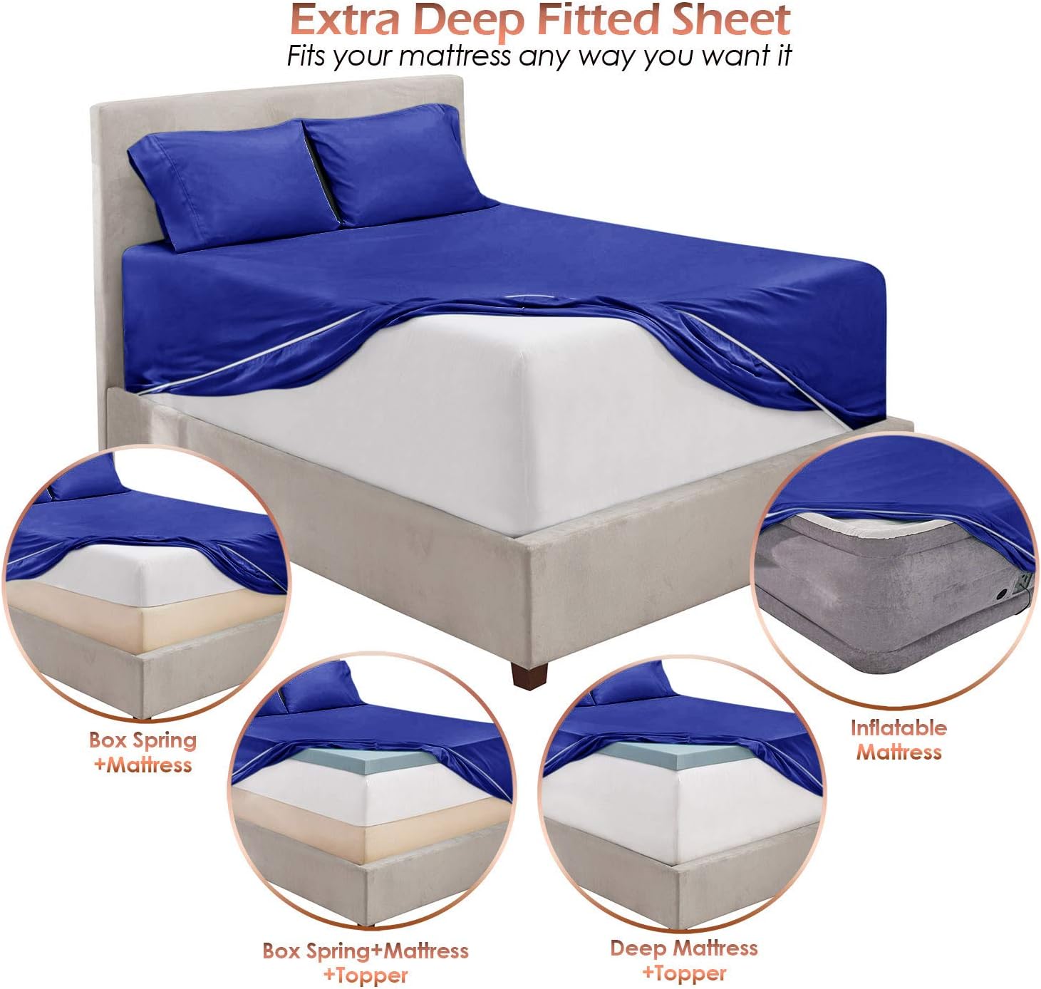 Nestl Juego de sábanas de 6 piezas de microfibra suave con bolsillos extra profundos, sábanas y fundas de almohada resistentes a la decoloración,