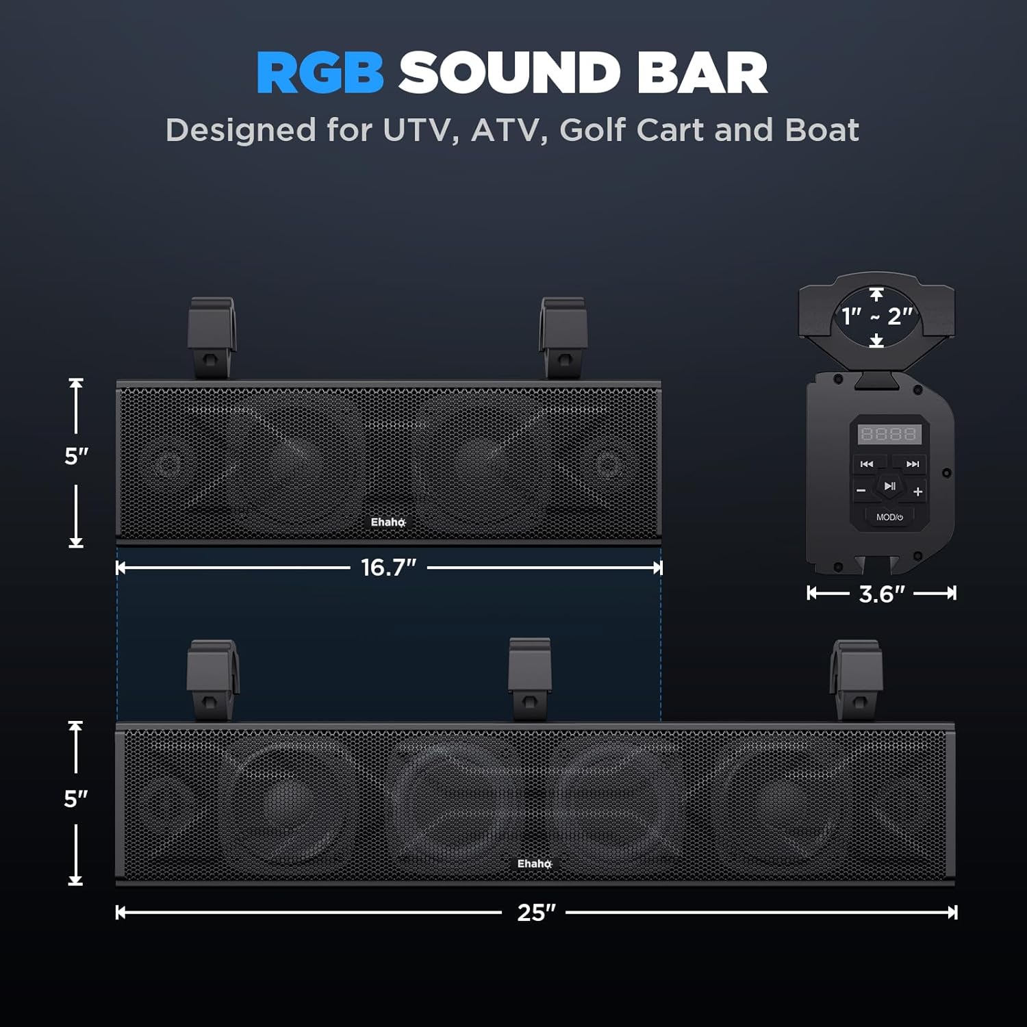 Barra de sonido UTV de 17 pulgadas, barra de sonido ATV Bluetooth con iluminación RGB, barra de sonido amplificada Powersports SXS, barra de sonido