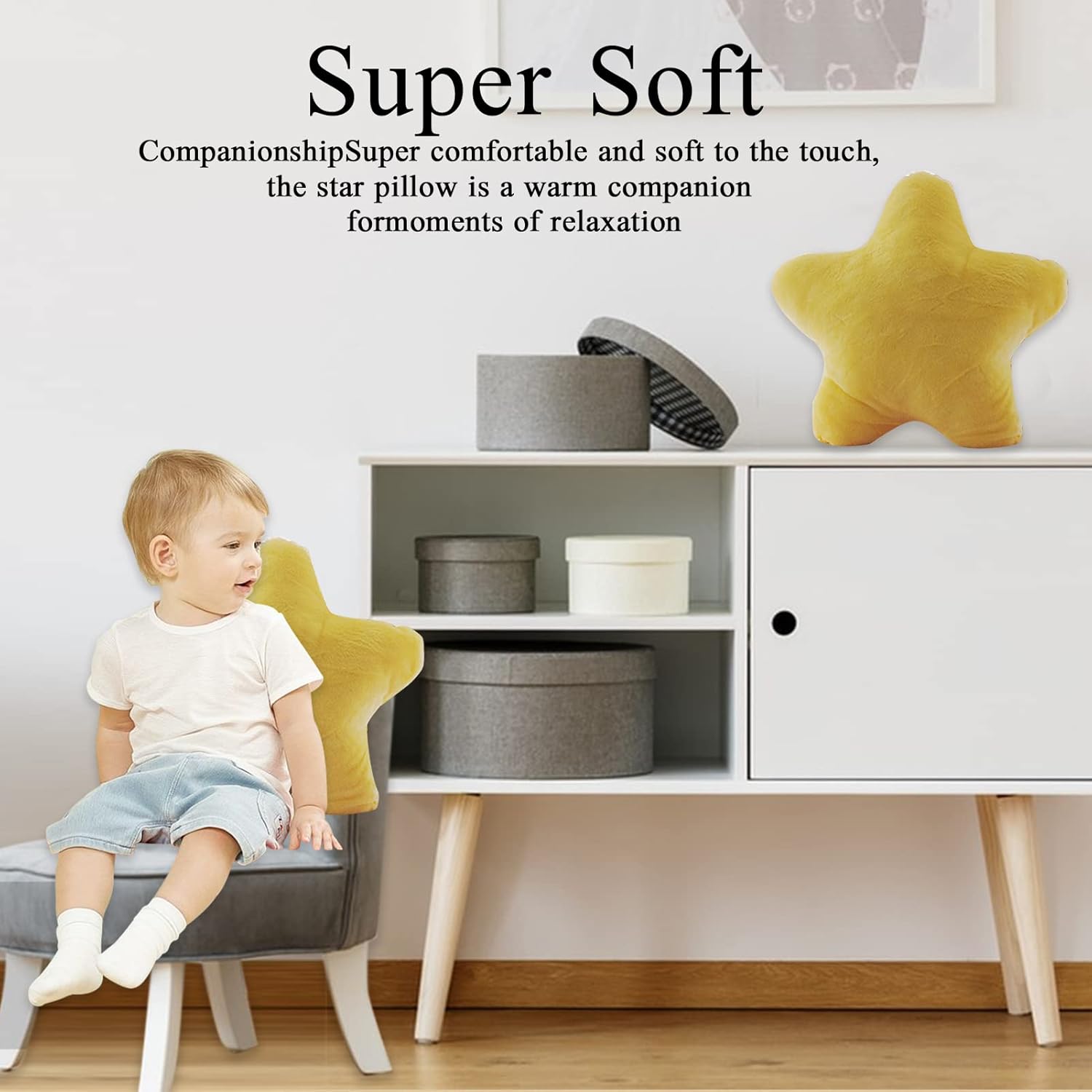 Almohada de estrella de felpa suave en forma de estrella, cojín relleno de juguete, amarillo, 15.7 pulgadas