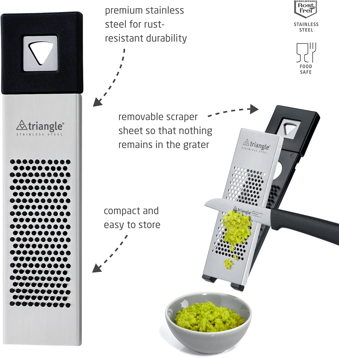triangle Rallador de aroma, acero inoxidable ultraafilado con receptor de nailon extraíble para una rejilla fácil y sin ensuciar, diseño compacto,