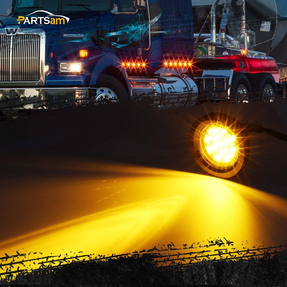 Partsam Juego de 10 luces LED redondas ámbar de 2.5 pulgadas, 13 diodos con ojal de luz y alambre para remolque, remolque, remolque, rv, resistente