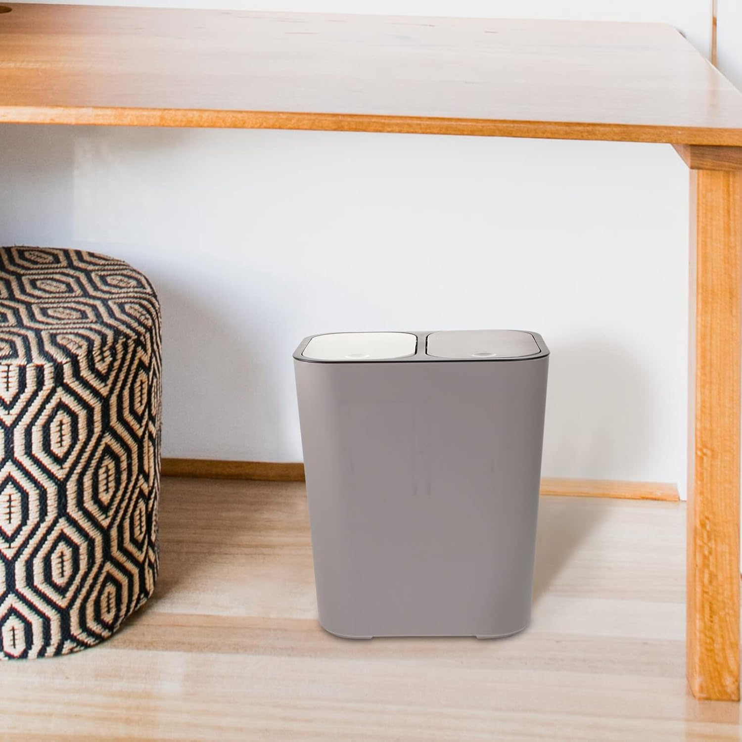 Alipis Bote de basura de dos compartimentos, cubo de basura de doble compartimento, cubo de basura de plástico para reciclaje, cubo de basura