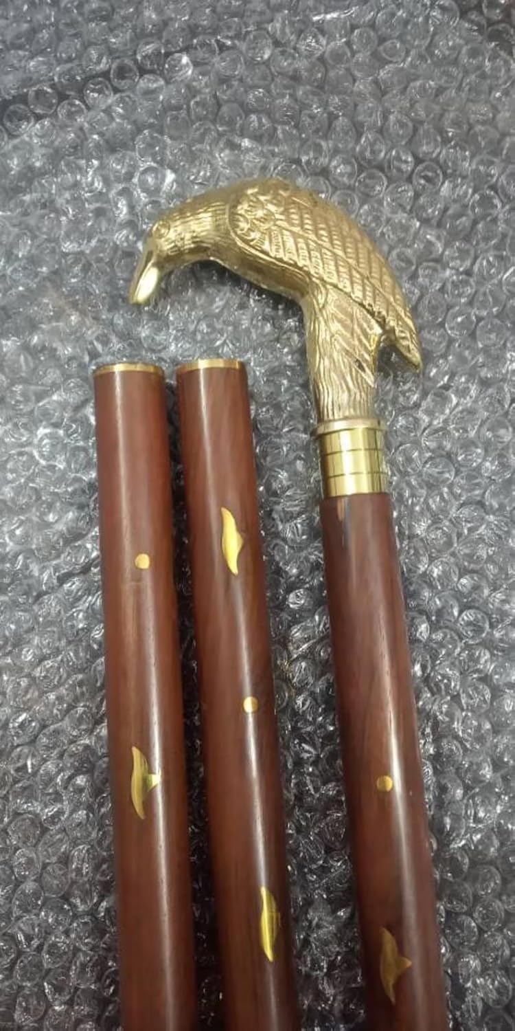 Bastón de madera de latón macizo, mango de cabeza de cuervo de 37 pulgadas, bastón de madera de diseñador para personas mayores y adultos