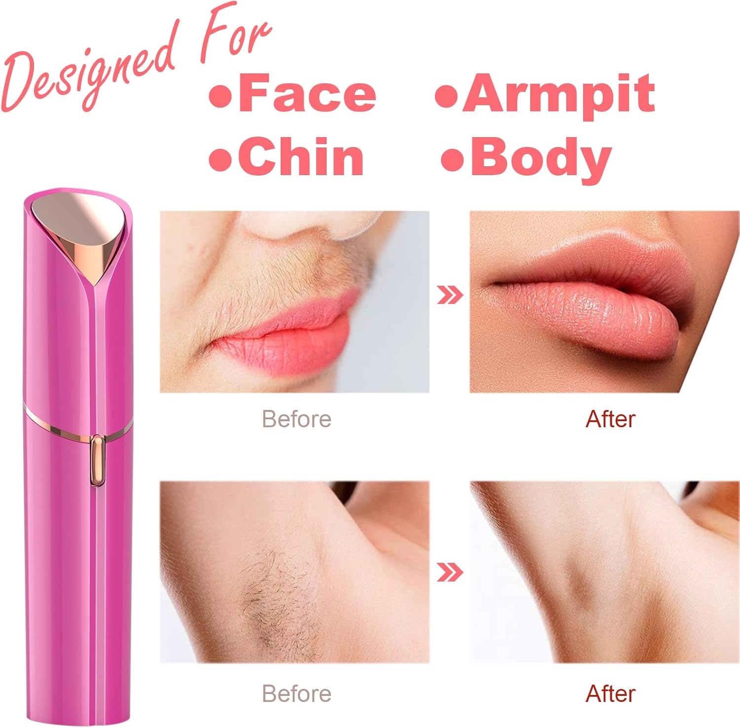 Removedor de vello facial, afeitadora para mujeres, recargable por USB, IPX6, impermeable, para labios, cuerpo, brazos, bigotes, pelusa y barbilla