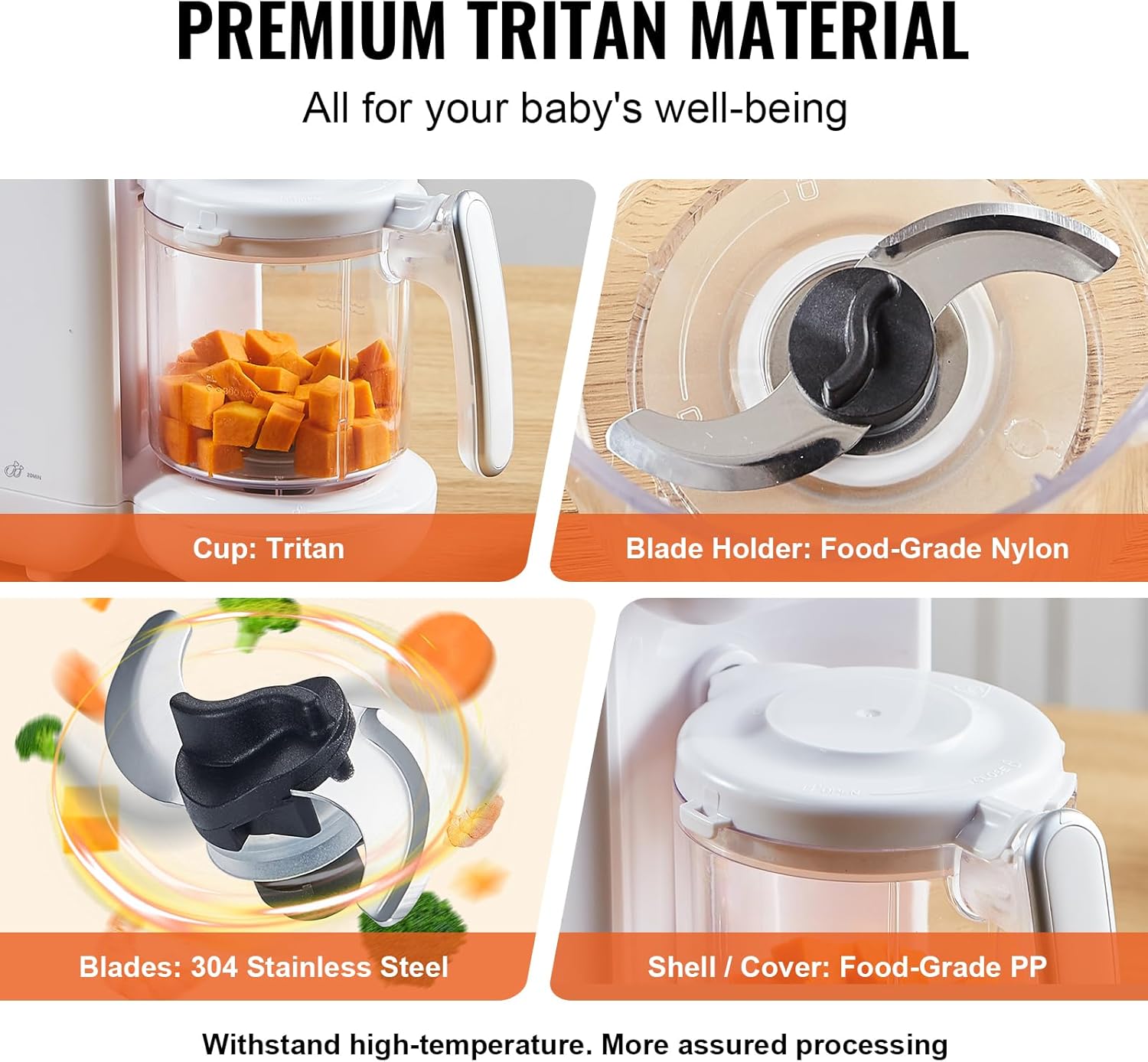 VEVOR Fabricante de alimentos para bebés, procesador de alimentos para bebés, sin BPA, 5 en 1, licuadora de puré de alimentos para bebés, molinillo