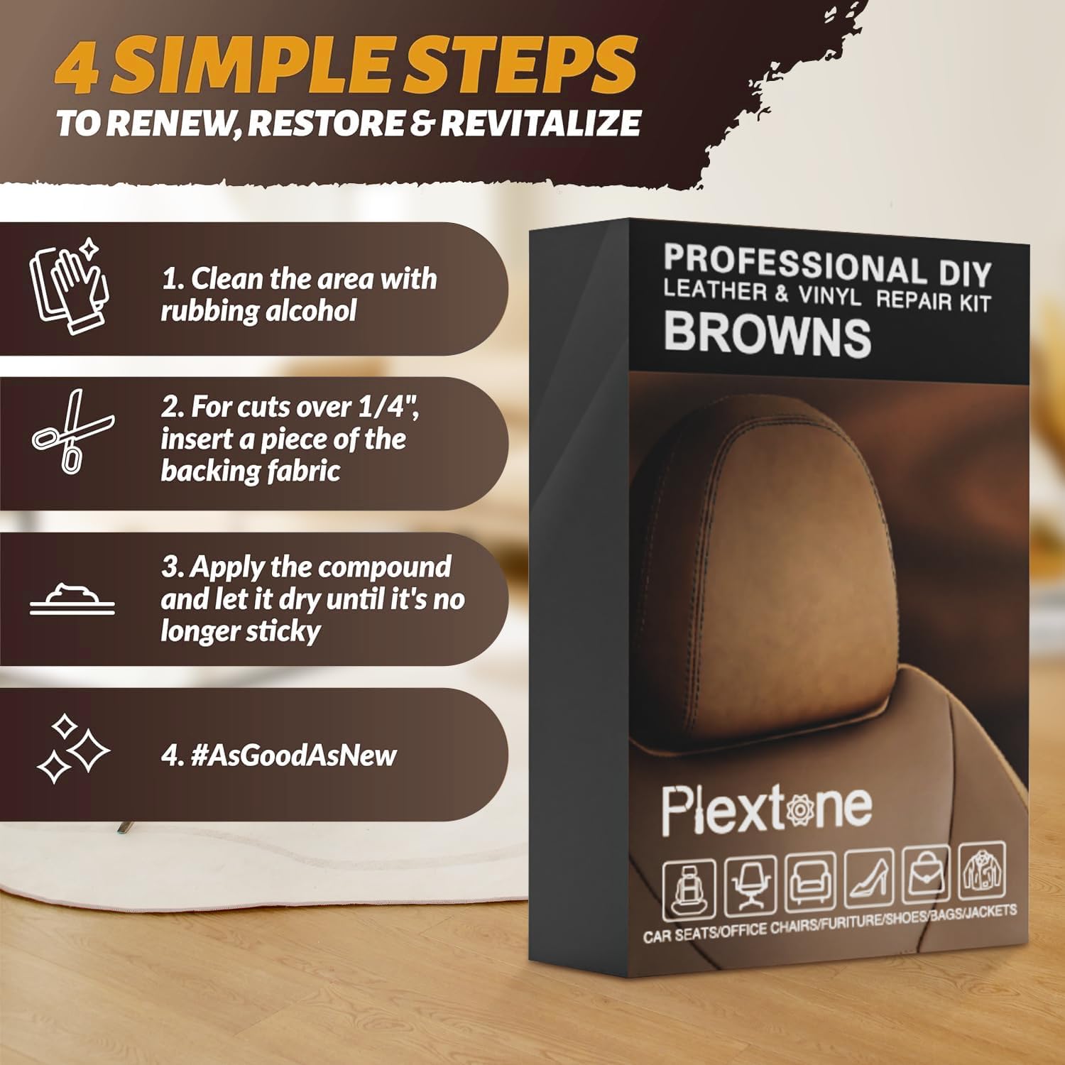Plextone Kit de reparación de vinilo y reparación de cuero pequeño para bricolaje, parche de cuero y vinilo con facilidad para asientos de