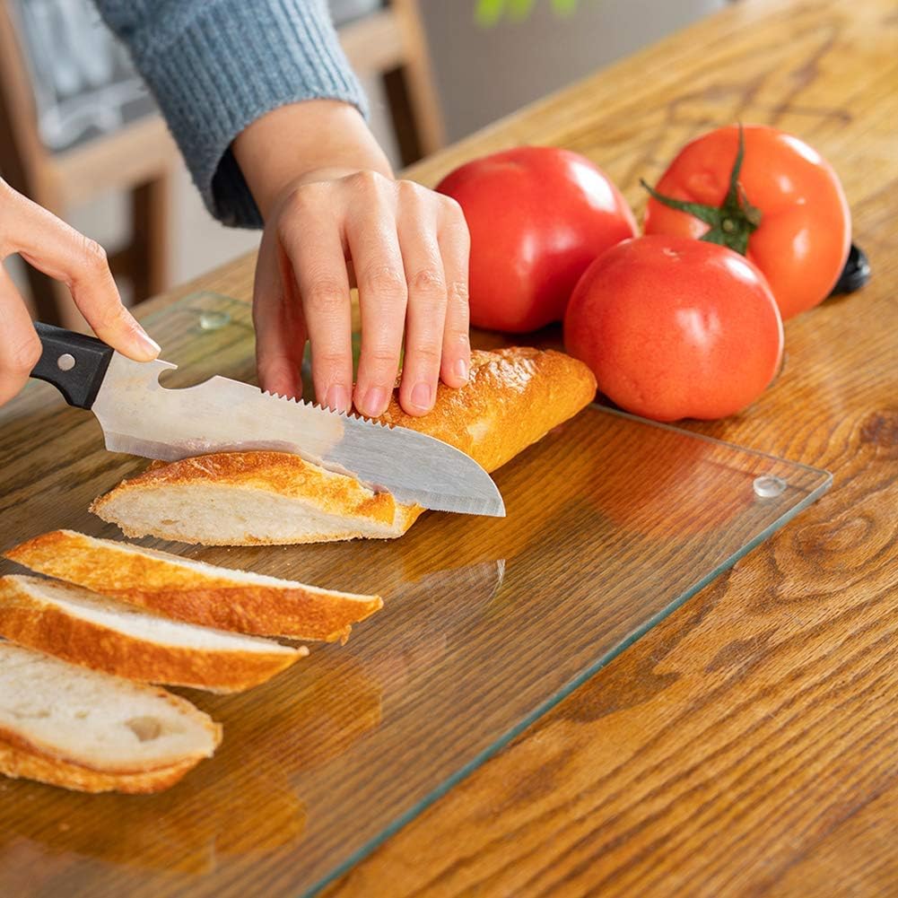 Murrey Home Juego de 4 tablas de cortar de vidrio templado transparente, bandejas de vidrio antideslizante para encimera de cocina, resistente al