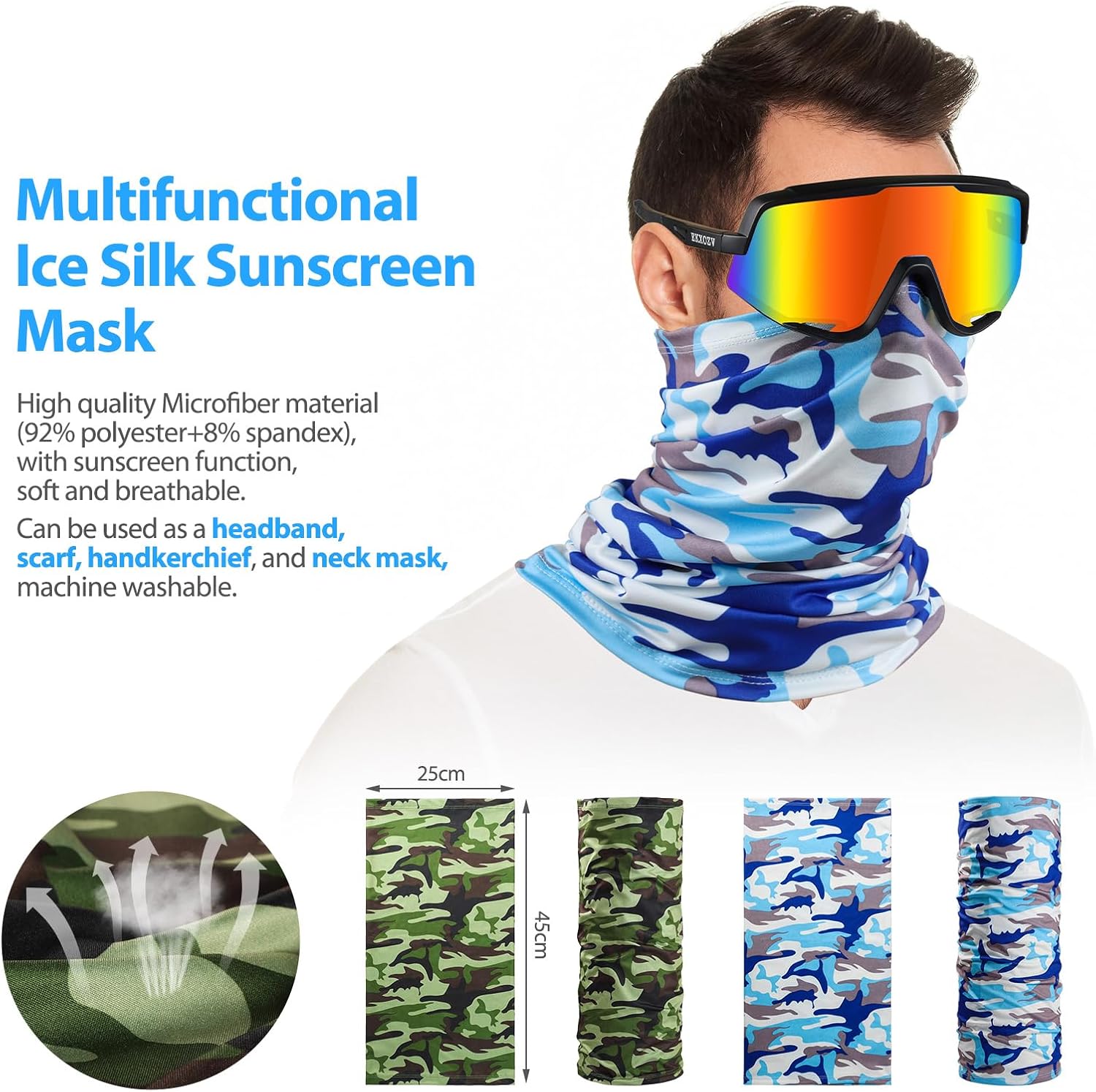 EKXOZV Gafas de sol deportivas polarizadas, con 2 máscaras de cuello, protección para ciclismo, correr, golf, para niños, mujeres y hombres.