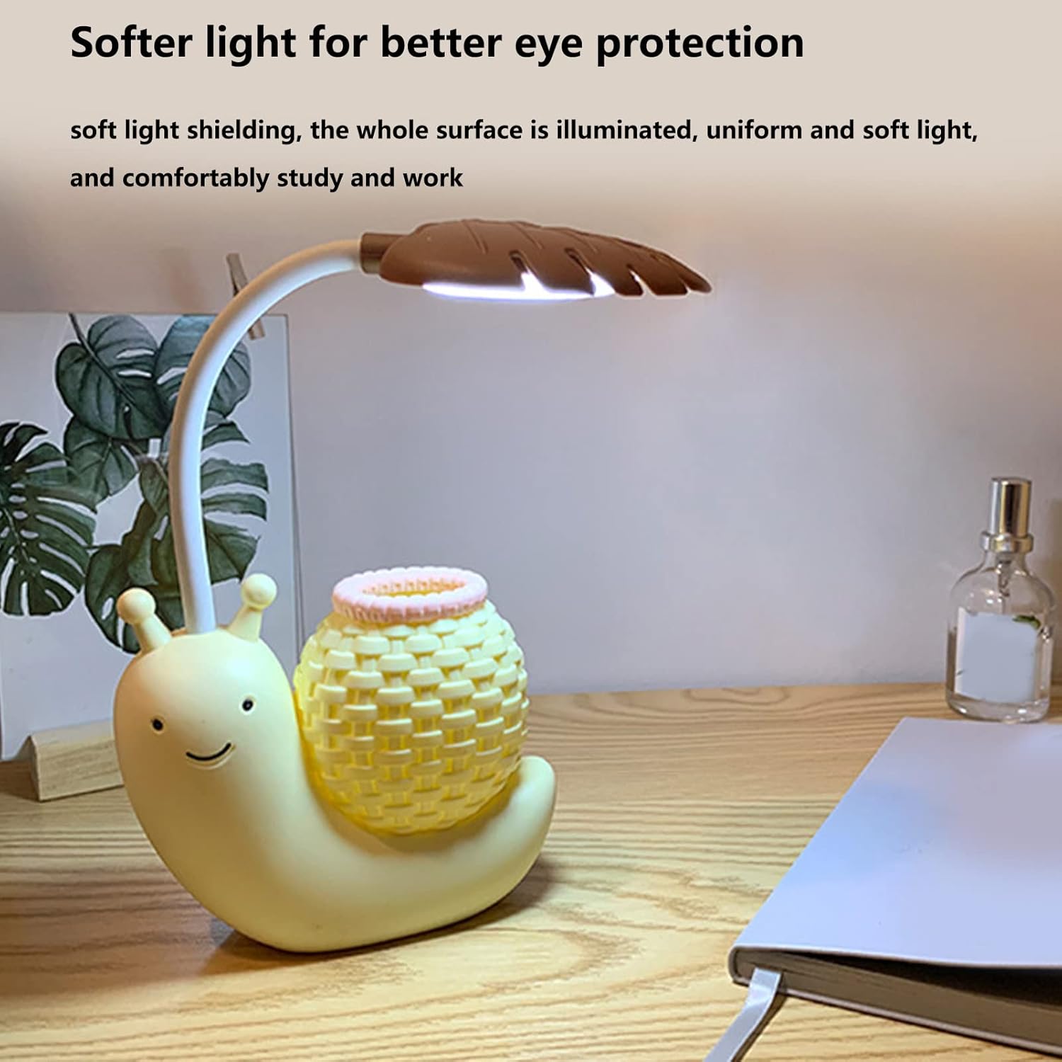 Lámpara de escritorio LED con soporte para bolígrafo, lámpara de mesa con soporte de dibujos animados, múltiples funciones de carga USB, linda luz