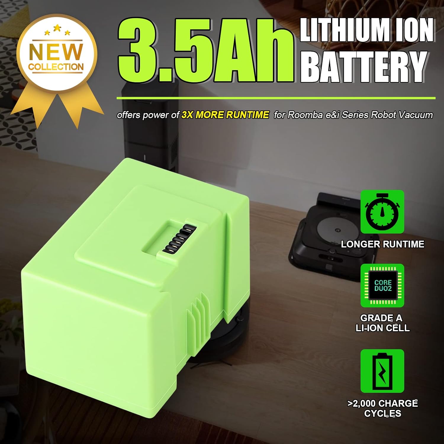 POWITEC Batería de 3500 mAh para iRobot Roomba I7 i7158 i7+ 7150 7550 i3 3150 i3+ 3550 i4 4150 i4+ 4552 i6 Batería de iones de litio de repuesto de