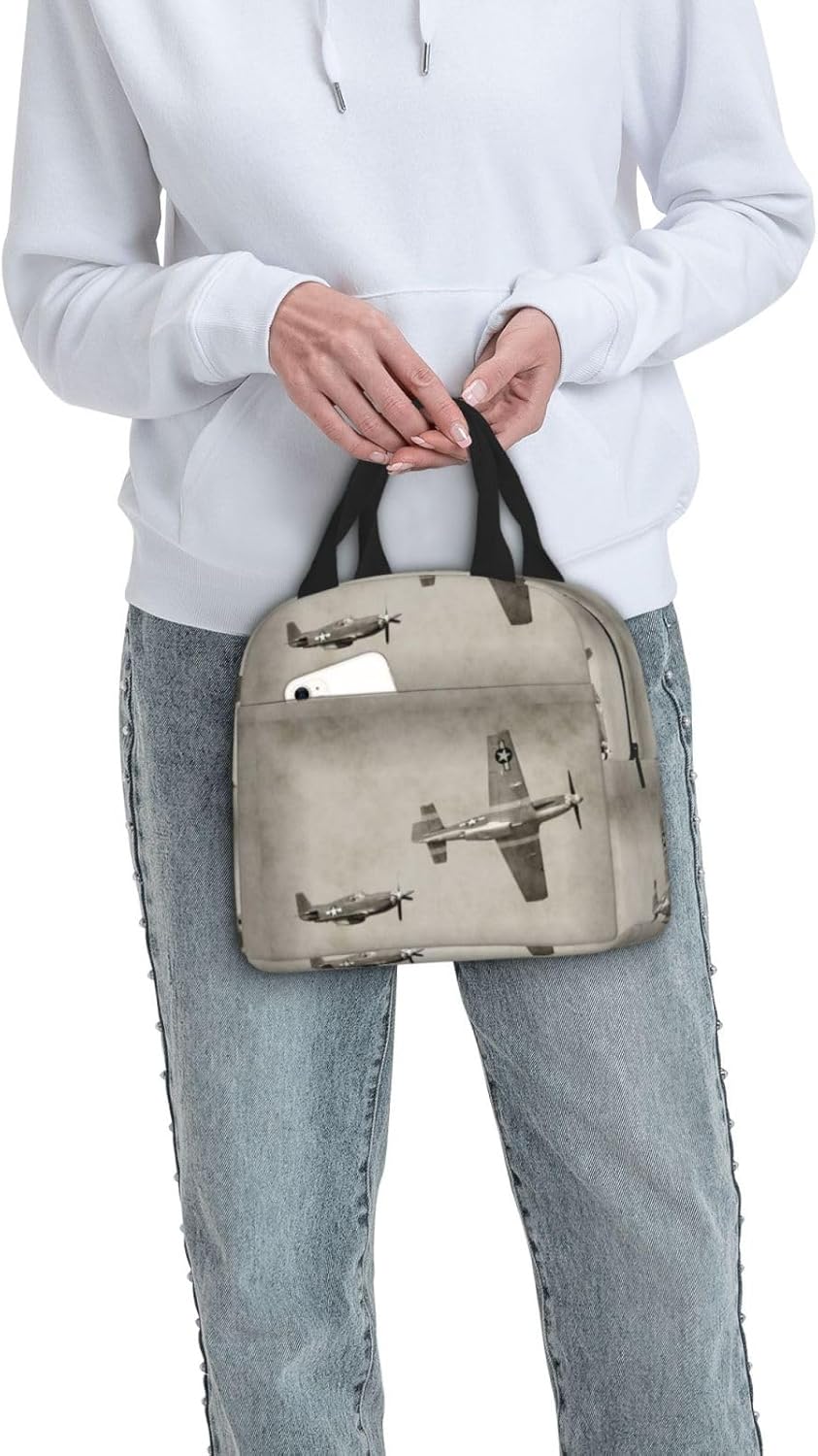 Bolsa de almuerzo con estampado de aviones de la Segunda Guerra Mundial, bolsas de almuerzo aisladas para mujeres y hombres, lonchera reutilizable