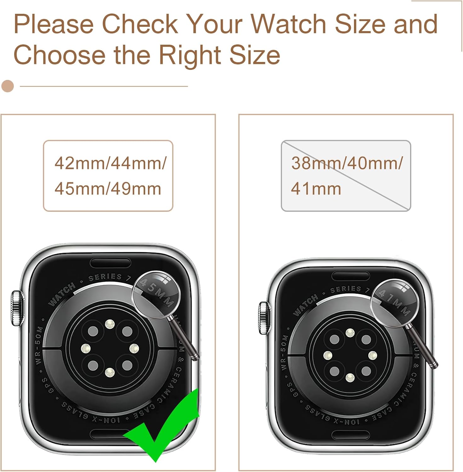 MARGE PLUS Correa de repuesto brillante para Apple Watch para mujer, 1.654 in, 1.732 in, 1.772 in, Series 9, 8, 7, 6, 5, 4, 3, 2, 1 SE, pulsera de