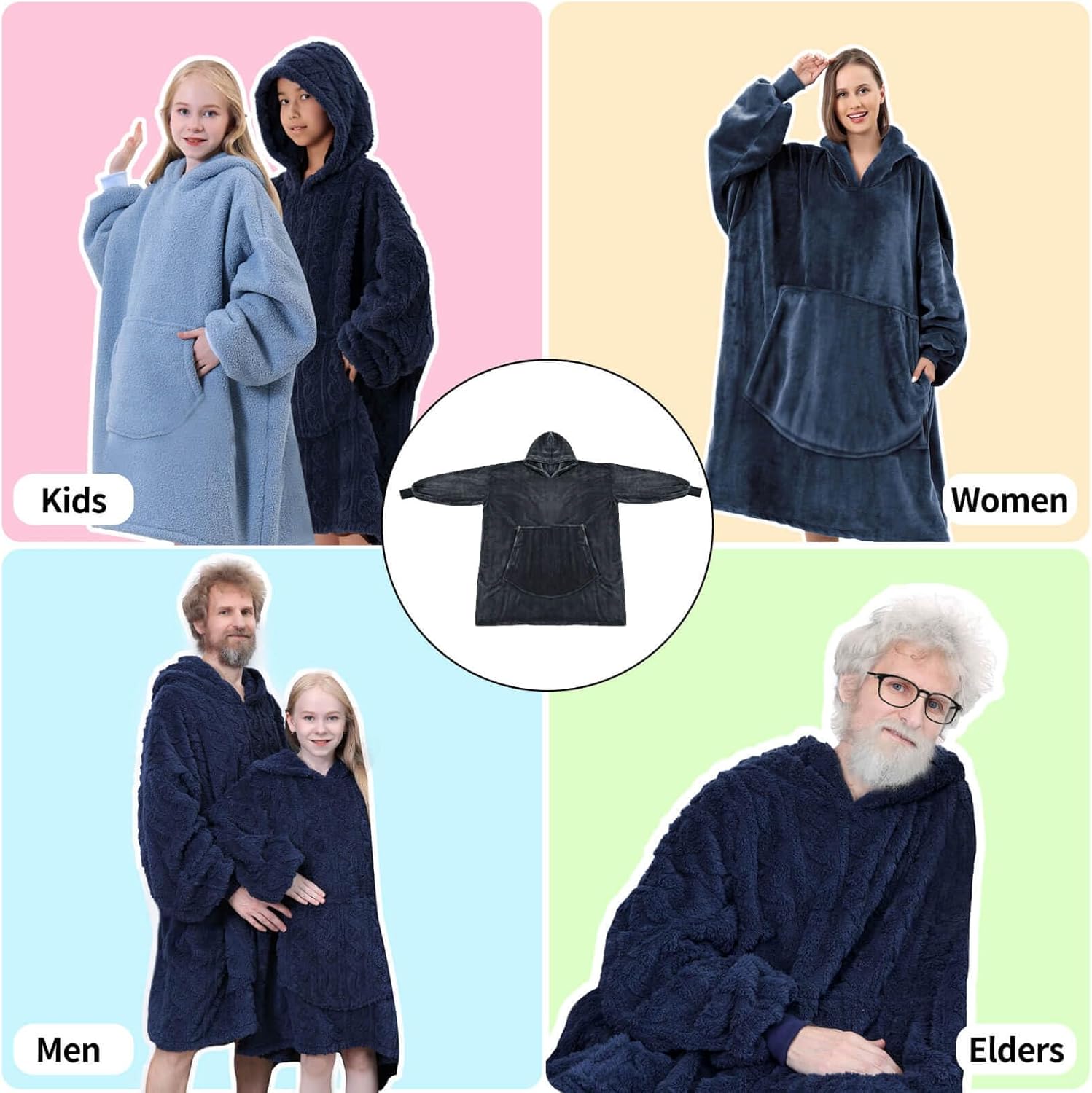 FestiCorp Manta de gran tamaño con capucha para adultos, sudadera extra larga con manga gigante, capucha y bolsillo