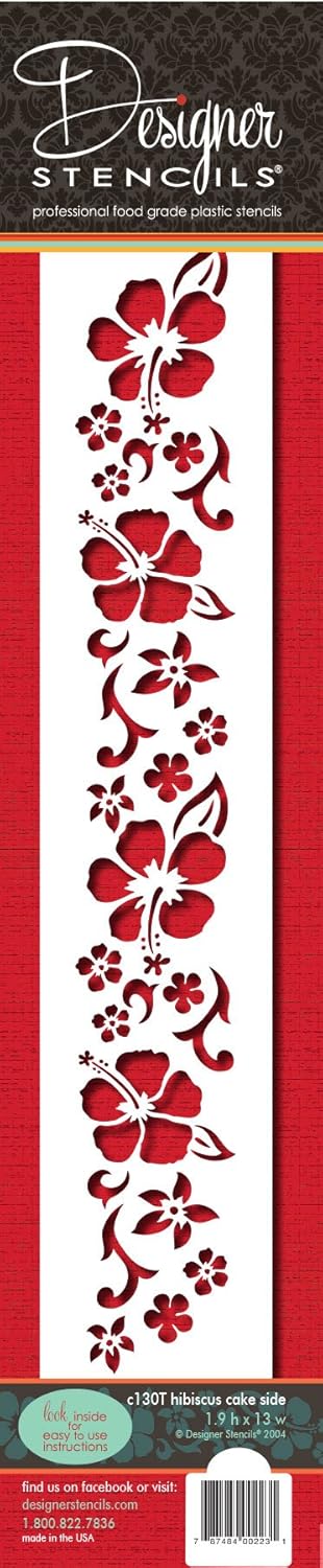 Designer Stencils C130t – Plantilla lateral de pastel de hibisco, beigesemitransparente