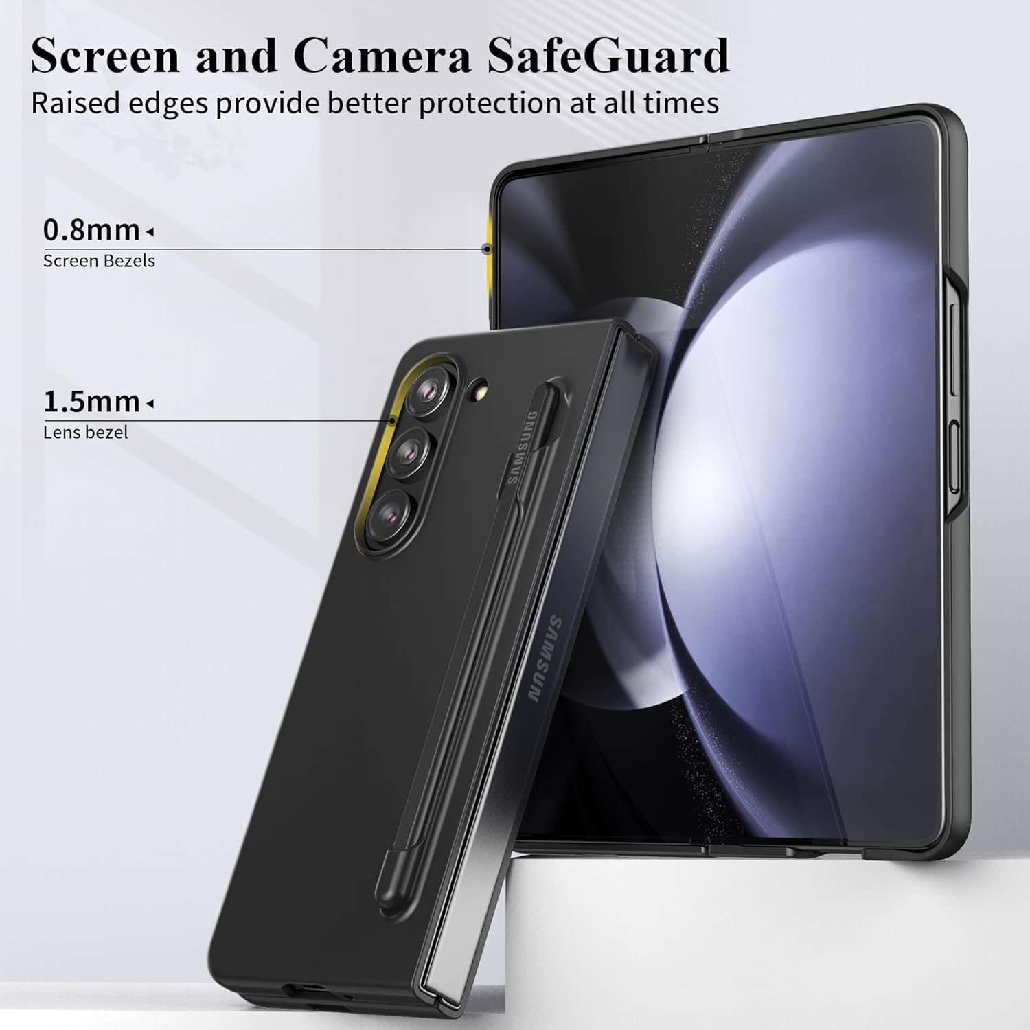 Foluu Funda delgada para Samsung Galaxy Z Fold 5 con soporte para bolígrafo y protector de pantalla frontal integrado, funda protectora de