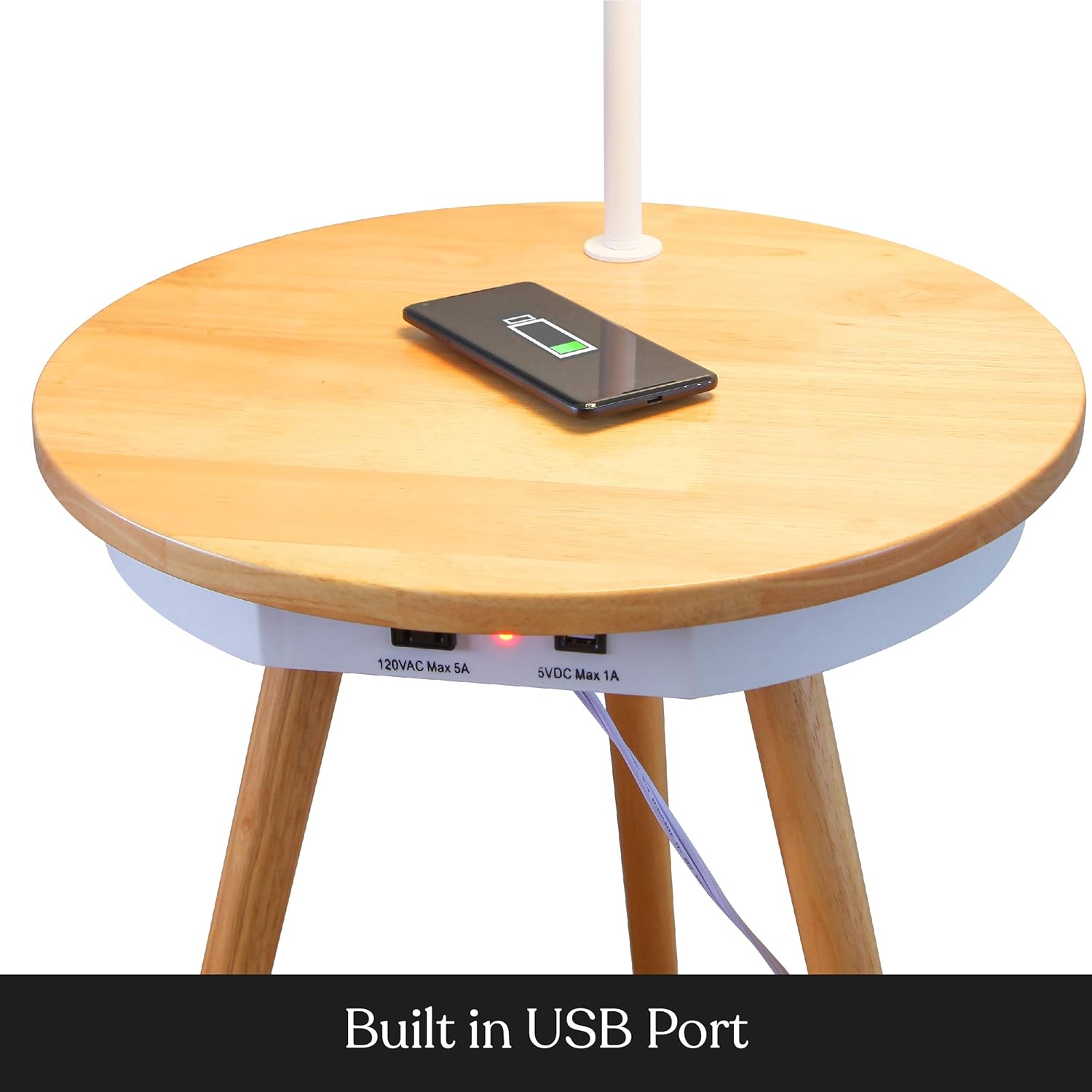 Brightech Owen – Combo de mesa y lámpara con bombilla LED, lámpara de escritorio con puerto USB, lámpara de lectura de noche, mesa auxiliar moderna