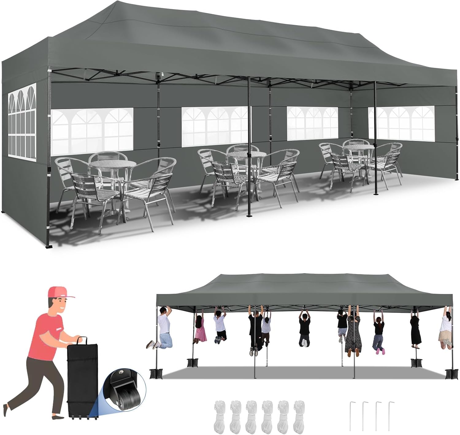 Tooluck Toldo desplegable resistente de 10 x 30 pulgadas con 8 paredes laterales, toldo comercial impermeable para fiestas, tiendas de campaña al