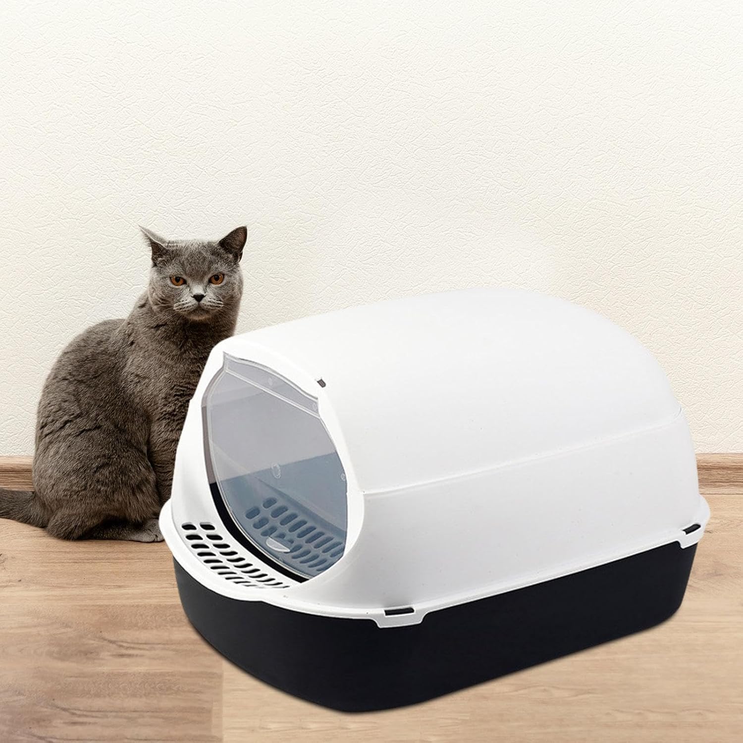 AWHAO Caja de arena para gatos con tapa totalmente cerrada, suministros para mascotas para animales pequeños, conejo, desmontable, fácil de