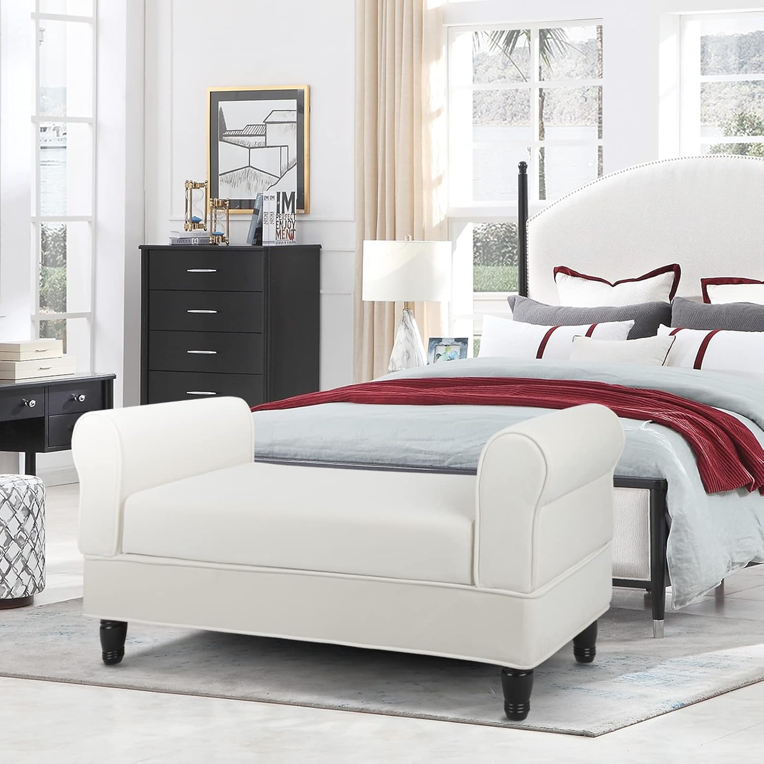 Banco otomano de almacenamiento, banco de terciopelo en el extremo de la cama con 2 otomanas pequeñas para dormitorio, banco de almacenamiento con