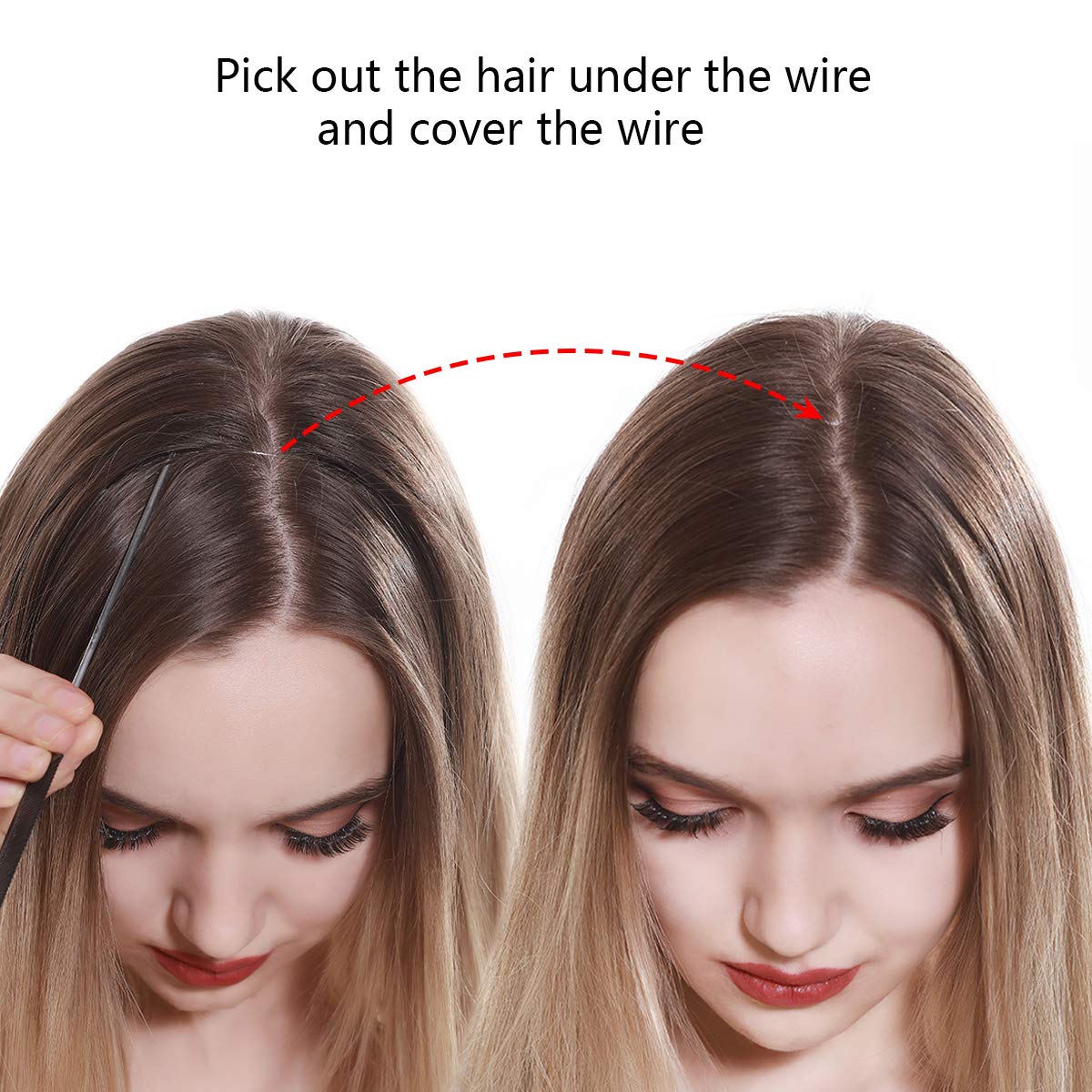Sarla – Extensiones de hilo color negro extensión tipo halo de pelo sintético lacio y largo para mujer con alambre invisible sin clip fibra