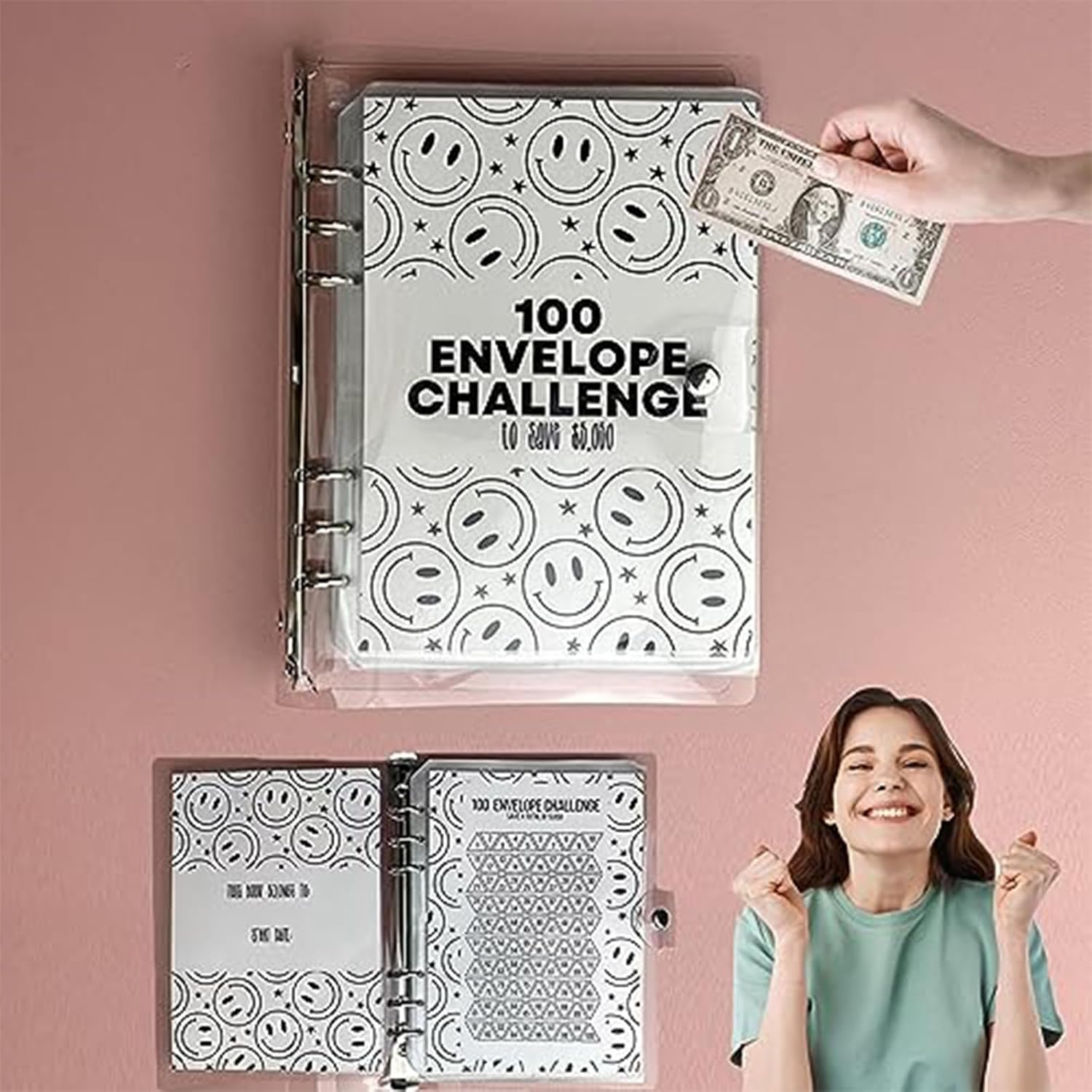 Carpeta de desafío de 100 sobres, carpeta de ahorro con sobres de efectivo, carpeta de desafío de ahorro de 100 sobres, kit de desafío de ahorro de