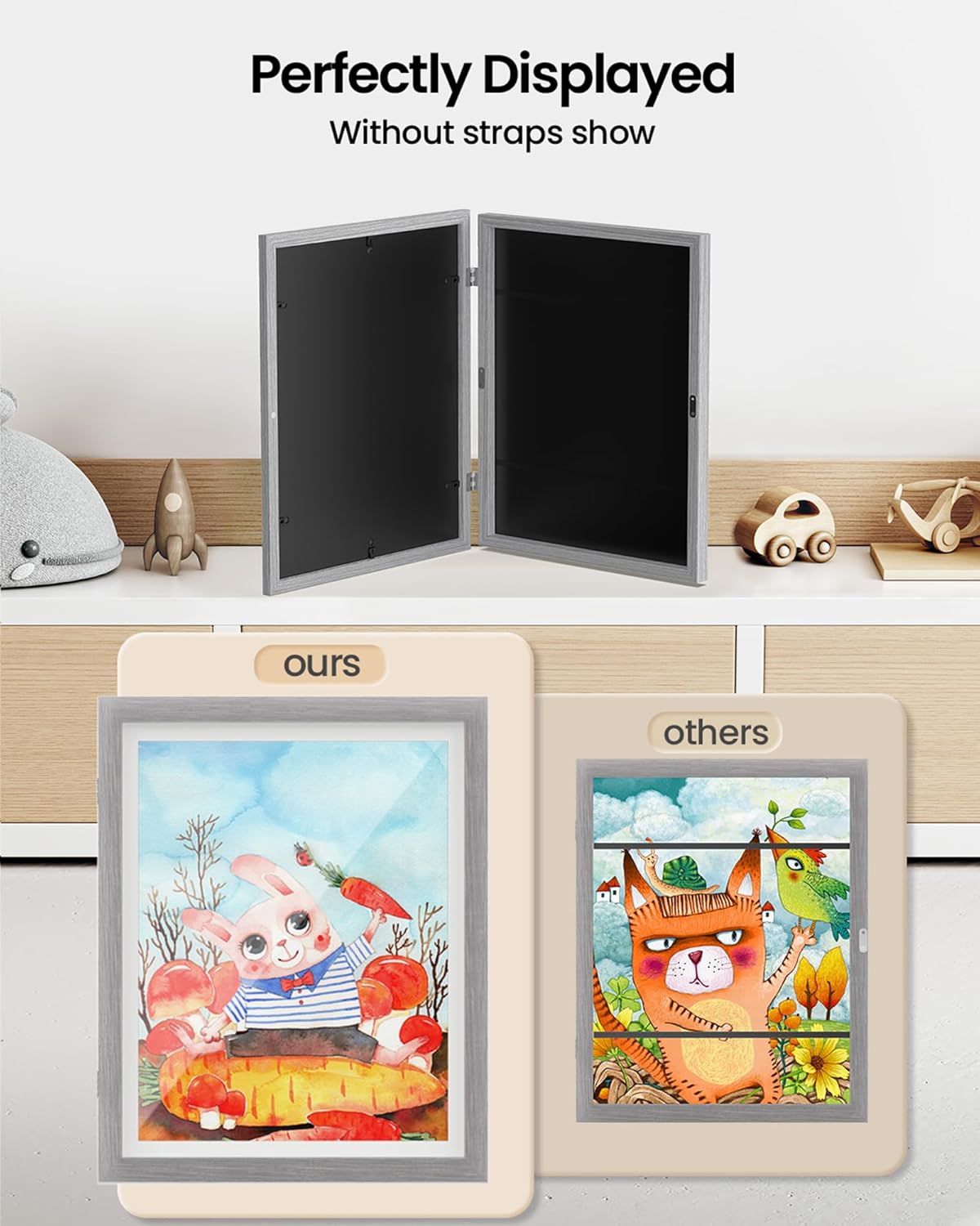 BAIJIALI Paquete de 2 marcos de arte grises para niños, marcos de arte para niños, exhibición intercambiable de 8.5 x 11 pulgadas con paspartú o de