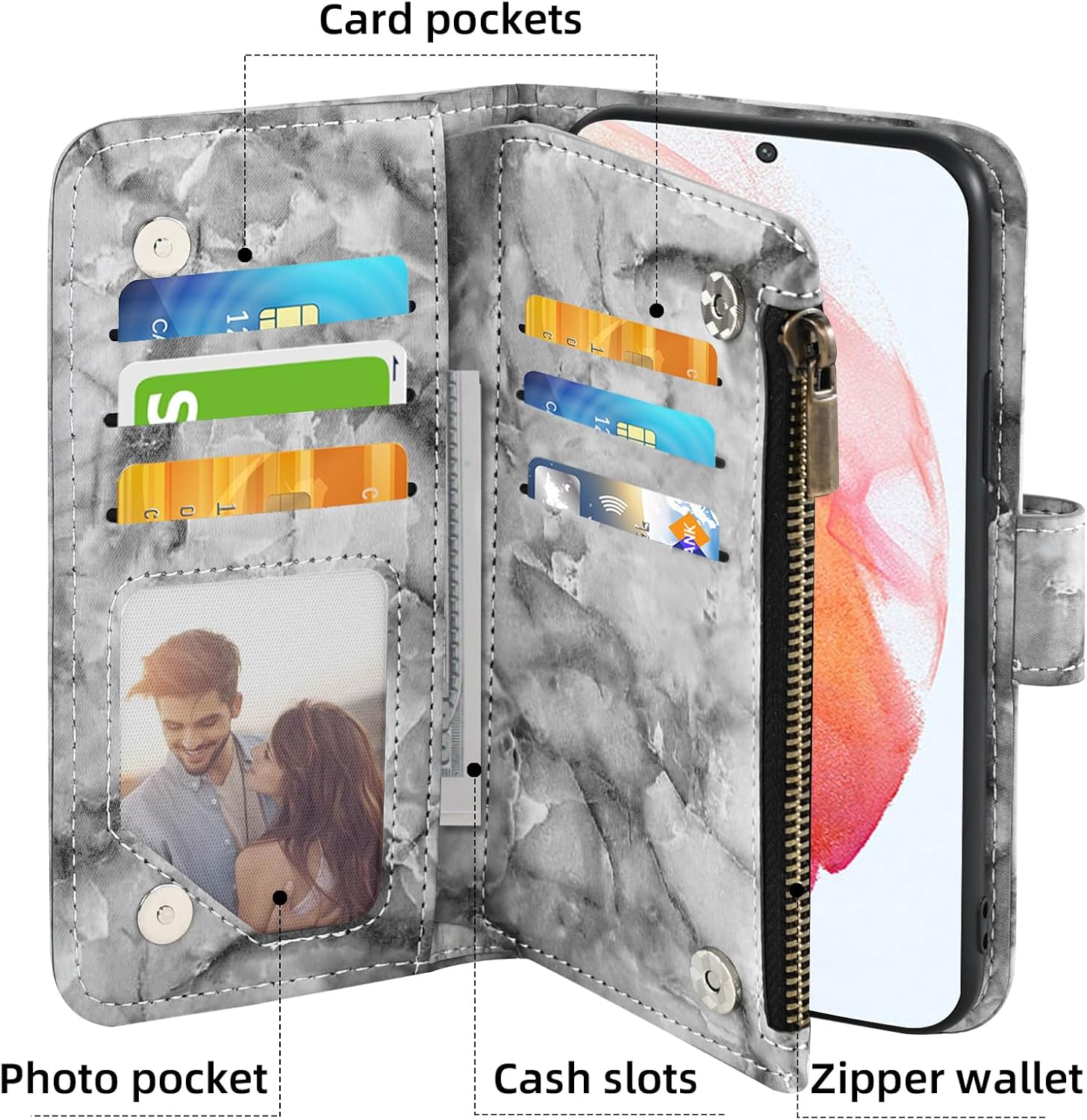 Asuwish Funda de teléfono para Samsung Galaxy S21 5G de 6.2 pulgadas con protector de pantalla de vidrio templado y soporte de ranura para tarjeta