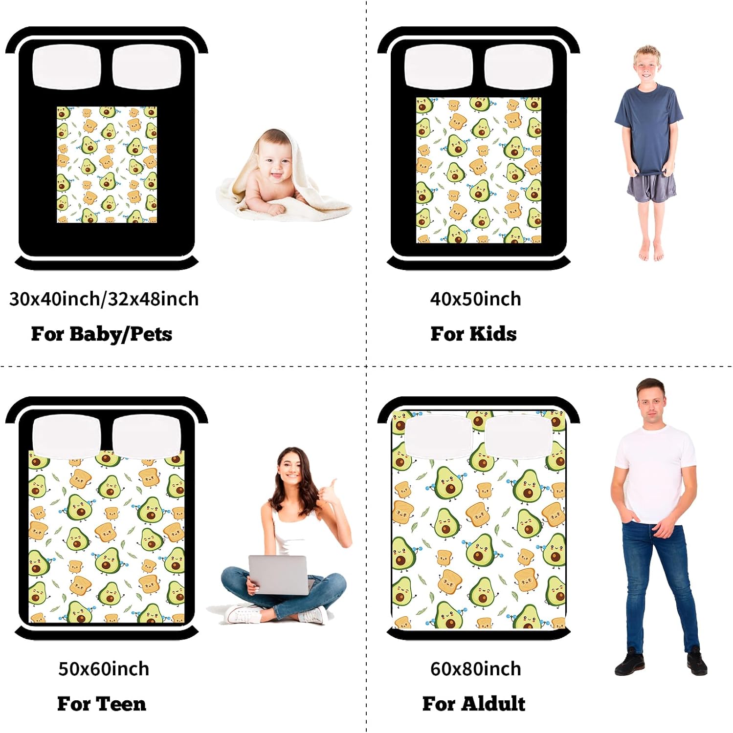 Manta de aguacate para niños, linda manta de entrenamiento de aguacate para niños y niñas, manta suave y acogedora de pan de aguacate, manta ligera