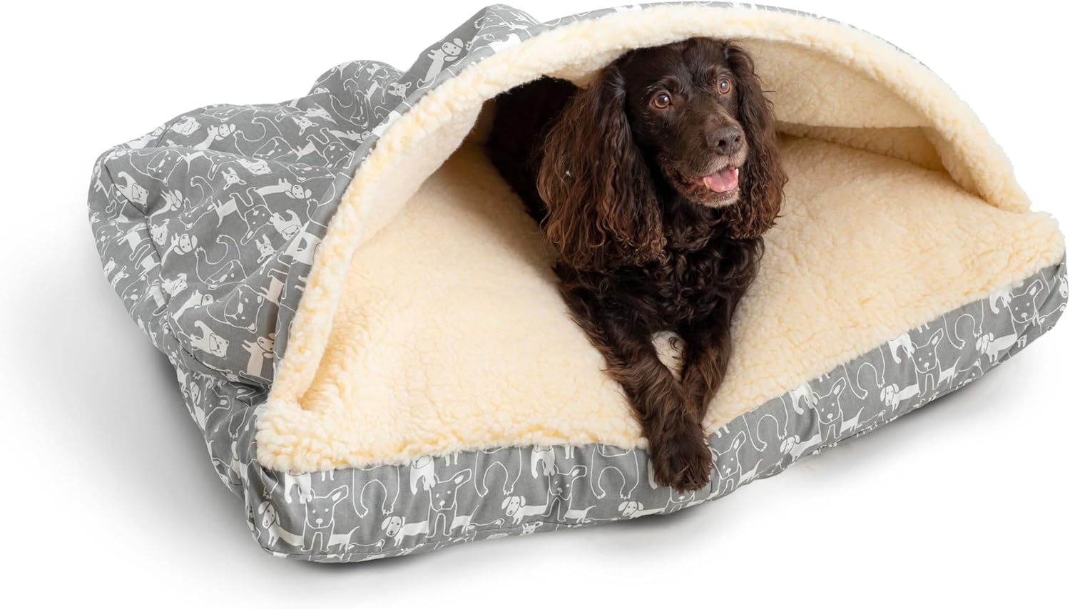 Snoozer Pet Products – Cueva rectangular acogedora de lujo, colección Wag, tamaño mediano, tormenta de pedigrí