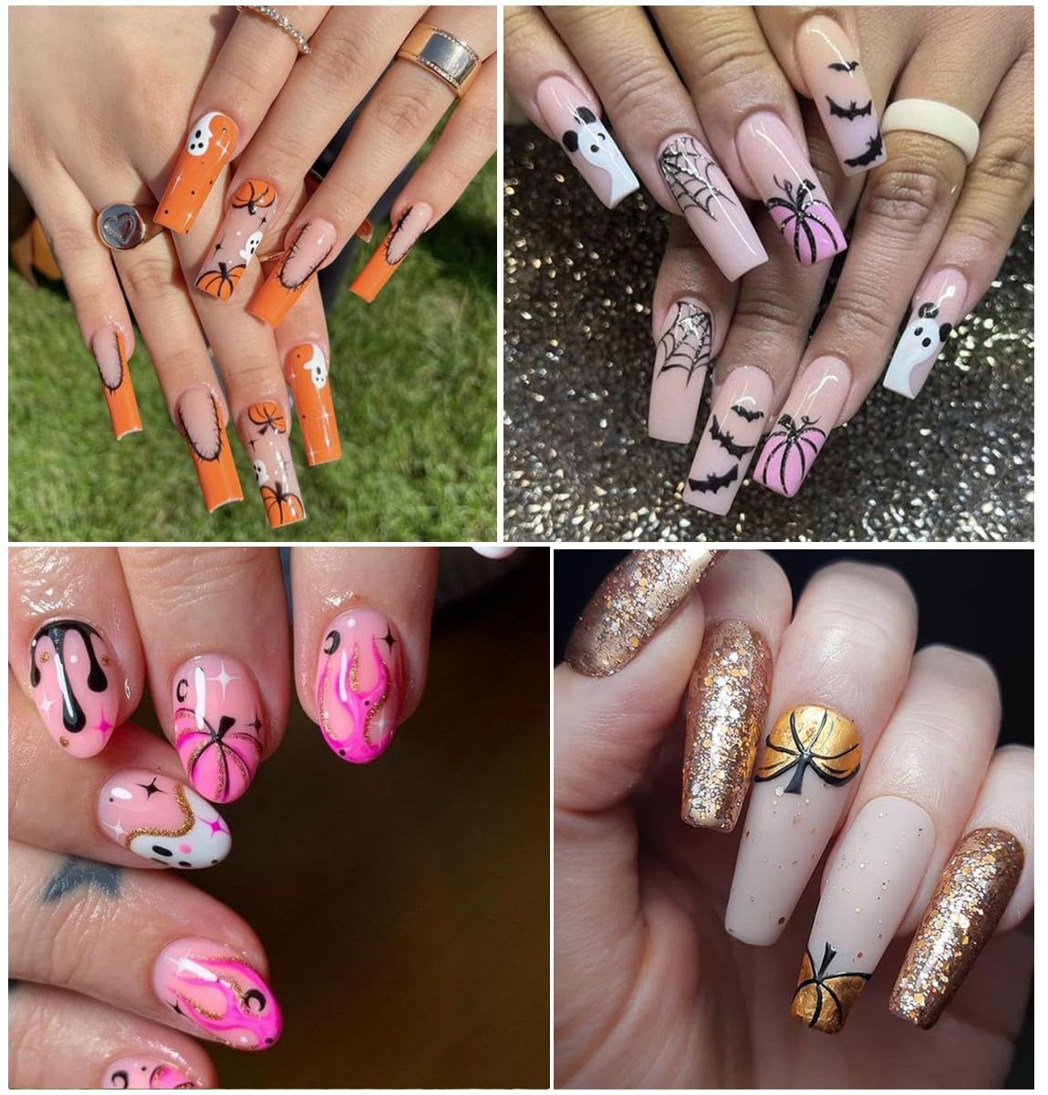 8 hojas de calcomanías de arte de uñas de Halloween, lindas calcomanías de calabaza fantasma, 3D, autoadhesivas, telaraña, murciélago, fantasmas,