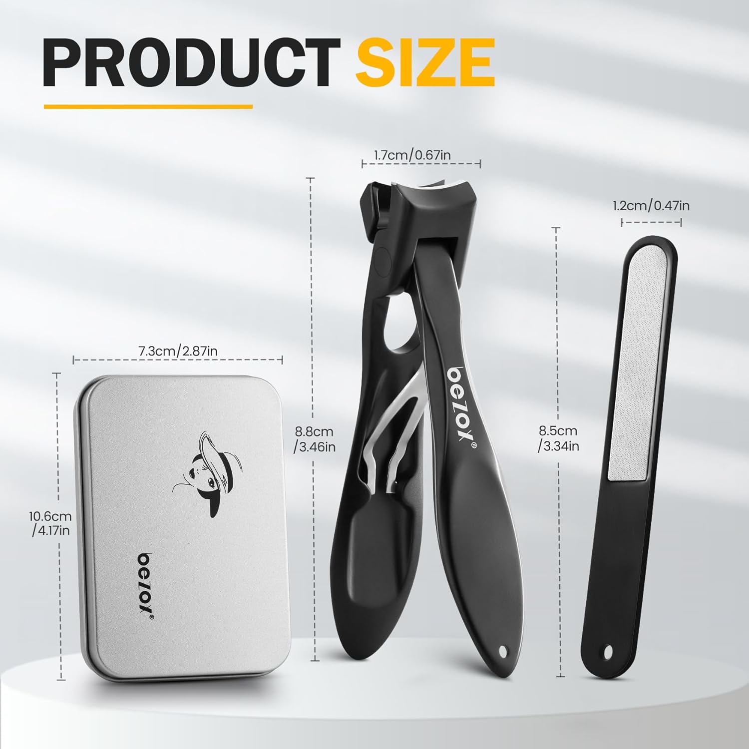BEZOX Cortaúñas gruesas con lima de uñas de metal, cortaúñas profesional para uñas gruesas para hombres, cortaúñas de acero inoxidable con estuche