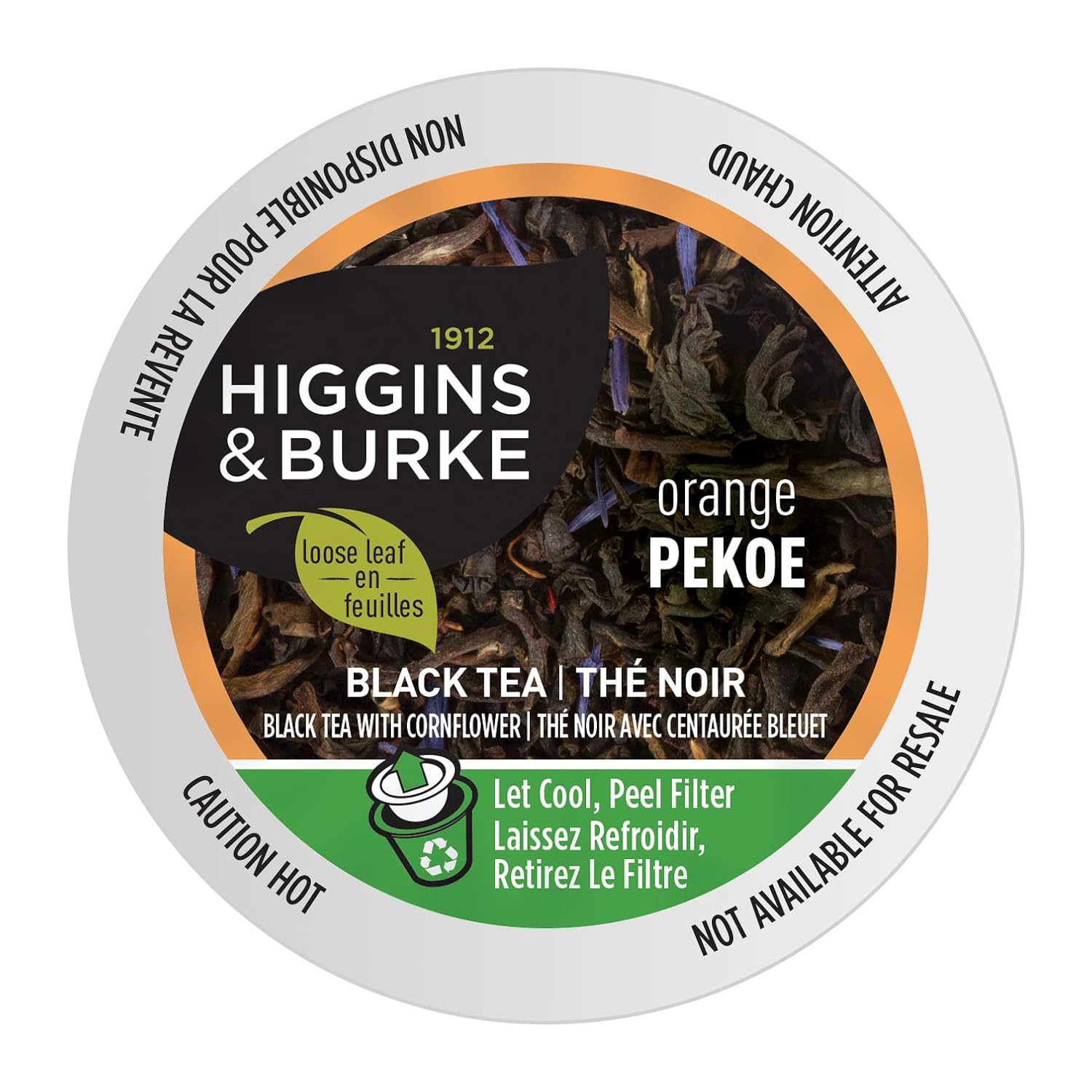 Higgins & Burke Orange Pekoe, té negro de hojas sueltas, cápsulas compatibles con Keurig K-Cup Brewer, 24 unidades