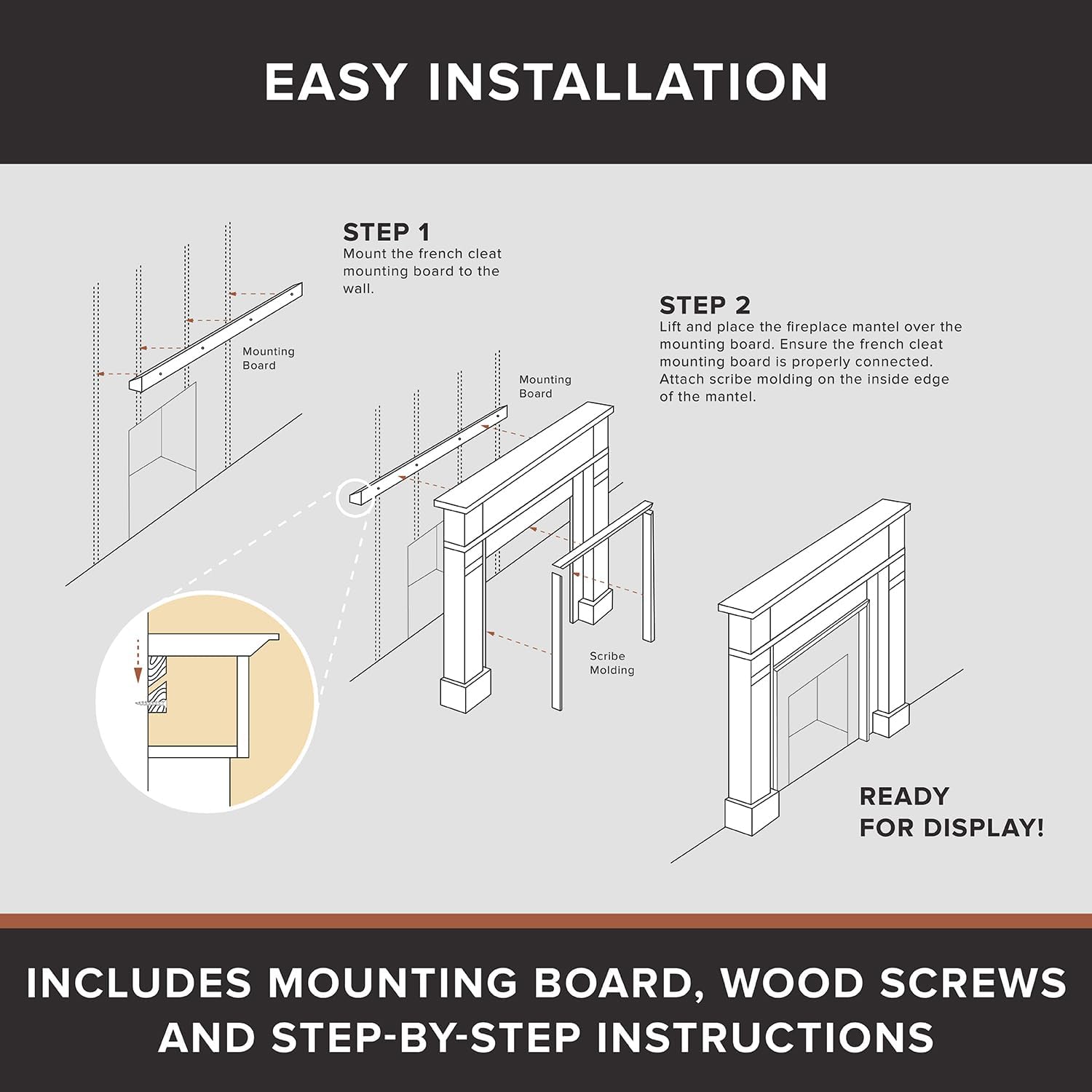 Modern Ember Sabine – Kit envolvente de chimenea de madera, apertura blanca de 48 x 42 pulgadas, 72 x 54 pulgadas en total, estética moderna mínima