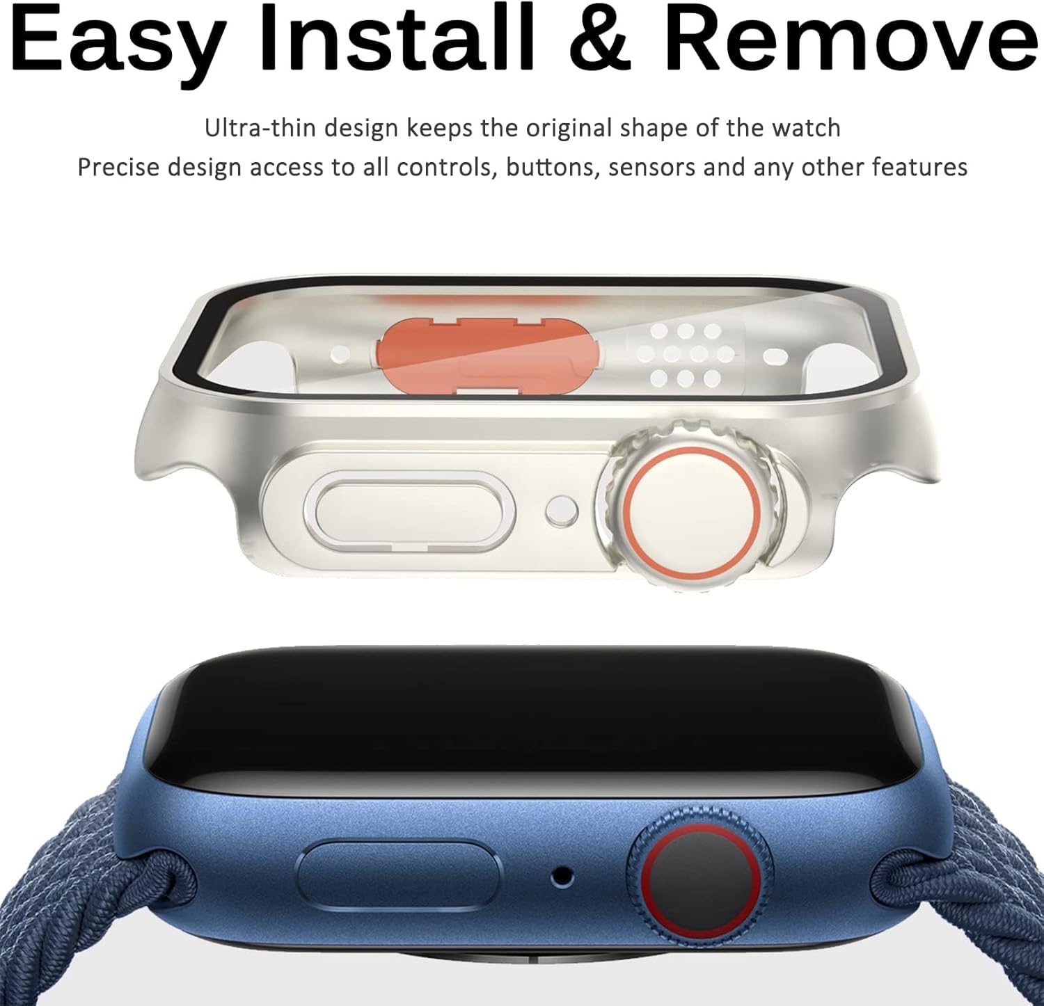 VBWVA Funda firme de PC para carcasa Apple Watch de 1.772 in, 1.614 in, 1.732 in, 1.575 in, 1.654 in, 1.496 in, apariencia de vidrio, actualización