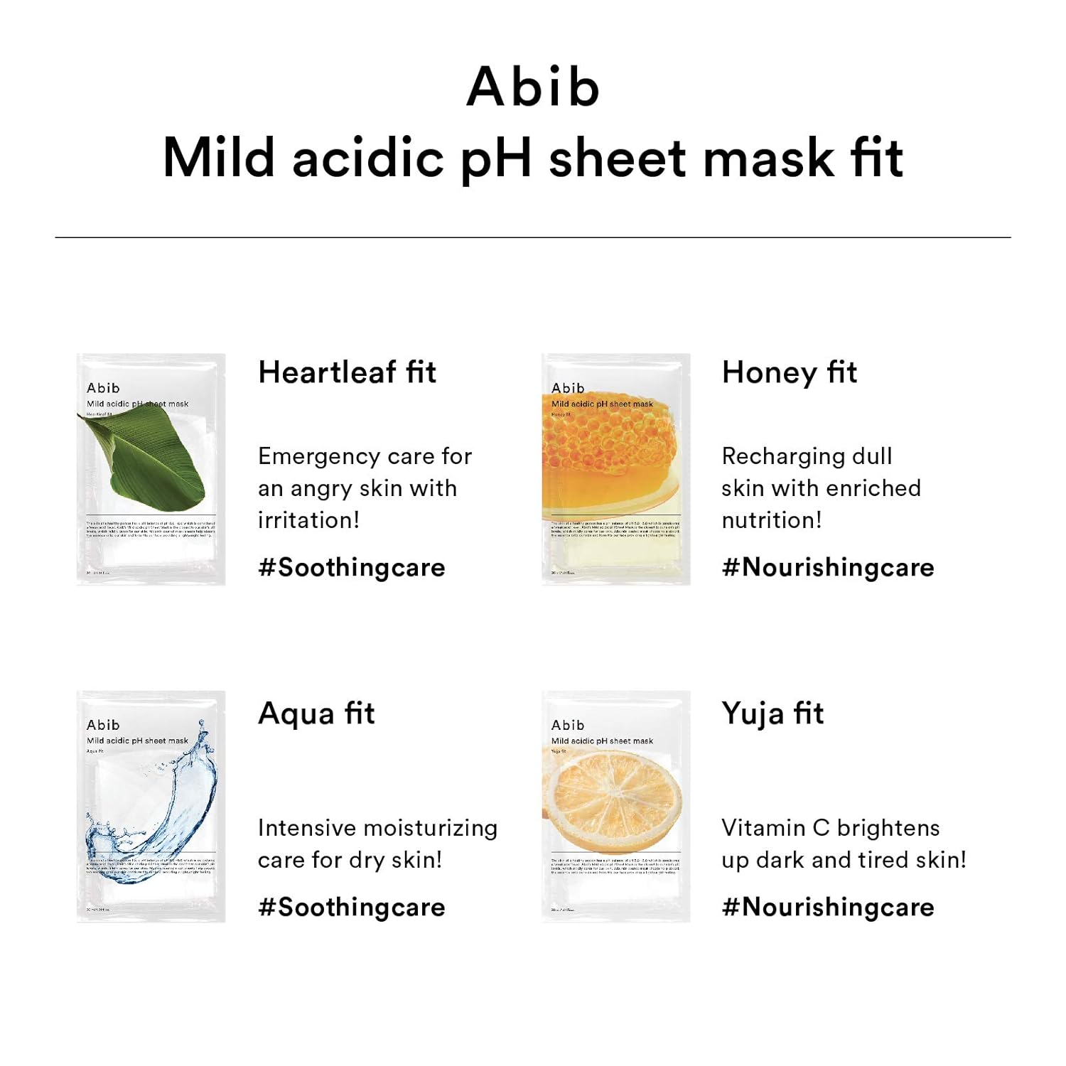 Abib Máscara de hoja de pH ácido suave Yuja Fit 10 hojas I Mascarilla facial de vitamina C para piel oscura y cansada