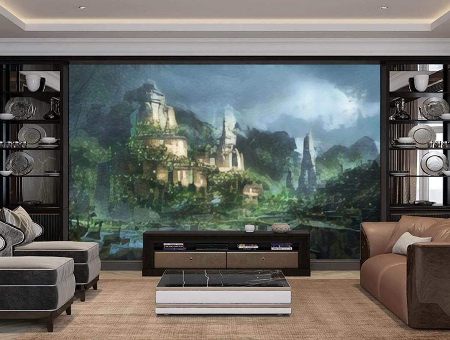 Mural de lienzo moderno 3D con diseño de paisaje de fantasía, desconocido, despegar y pegar, removible, autoadhesivas, para sala de estar,